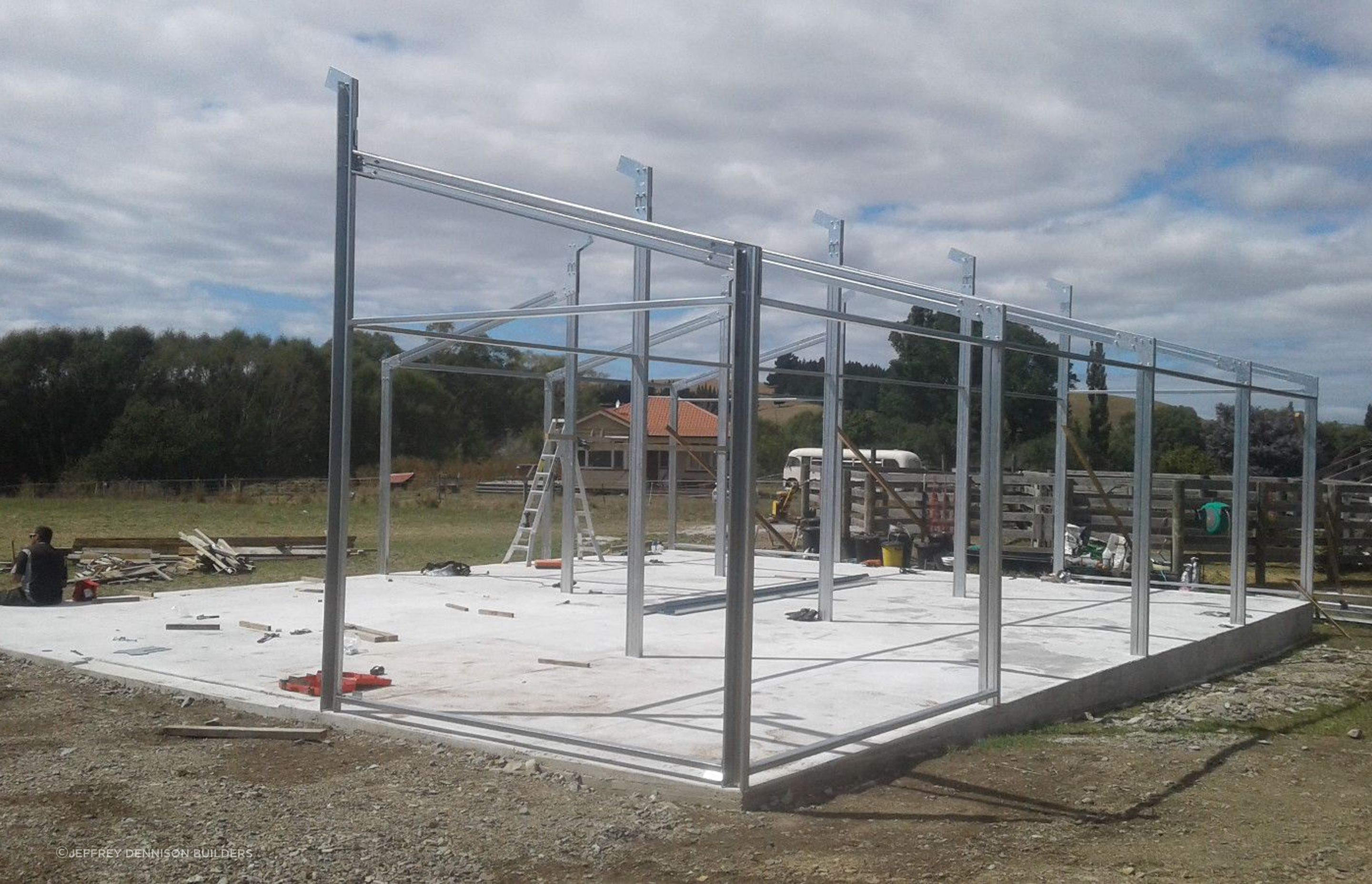Steel framing being erected.