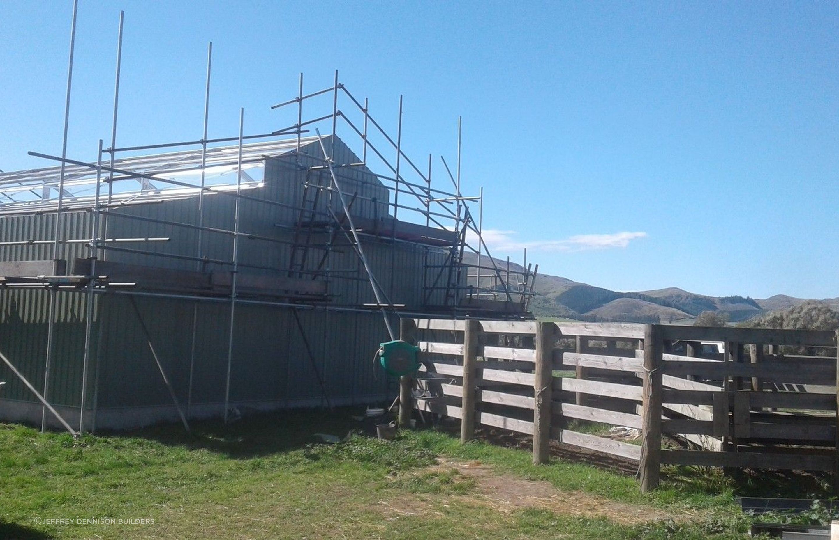 View of the three bay shed from the rear