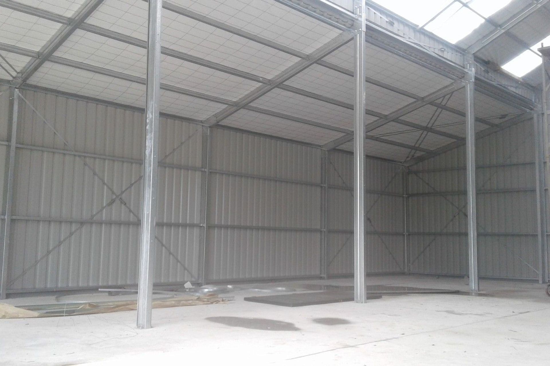 View within of the completed three bay shed