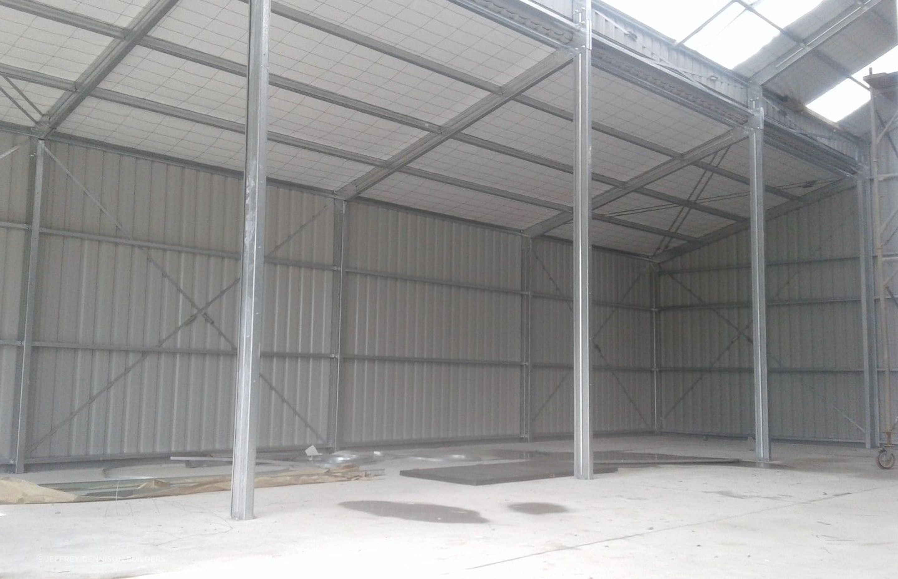View within of the completed three bay shed