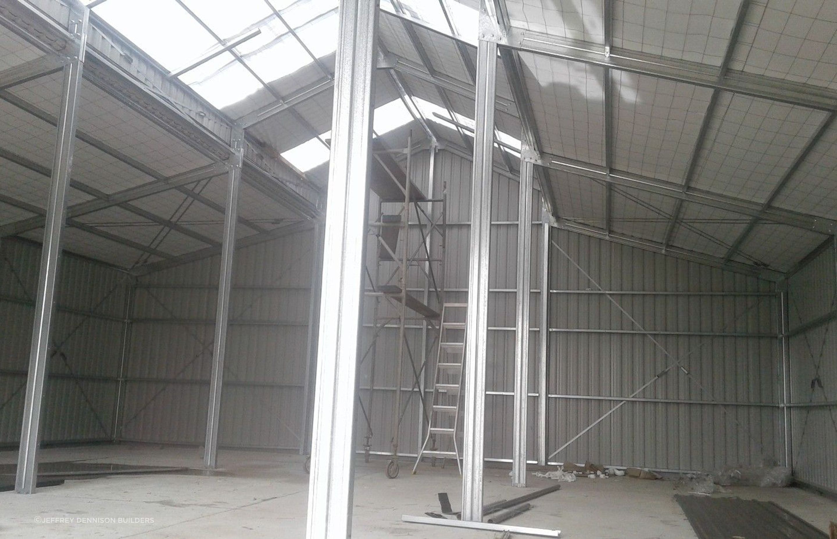 View within of the completed three bay shed cont-