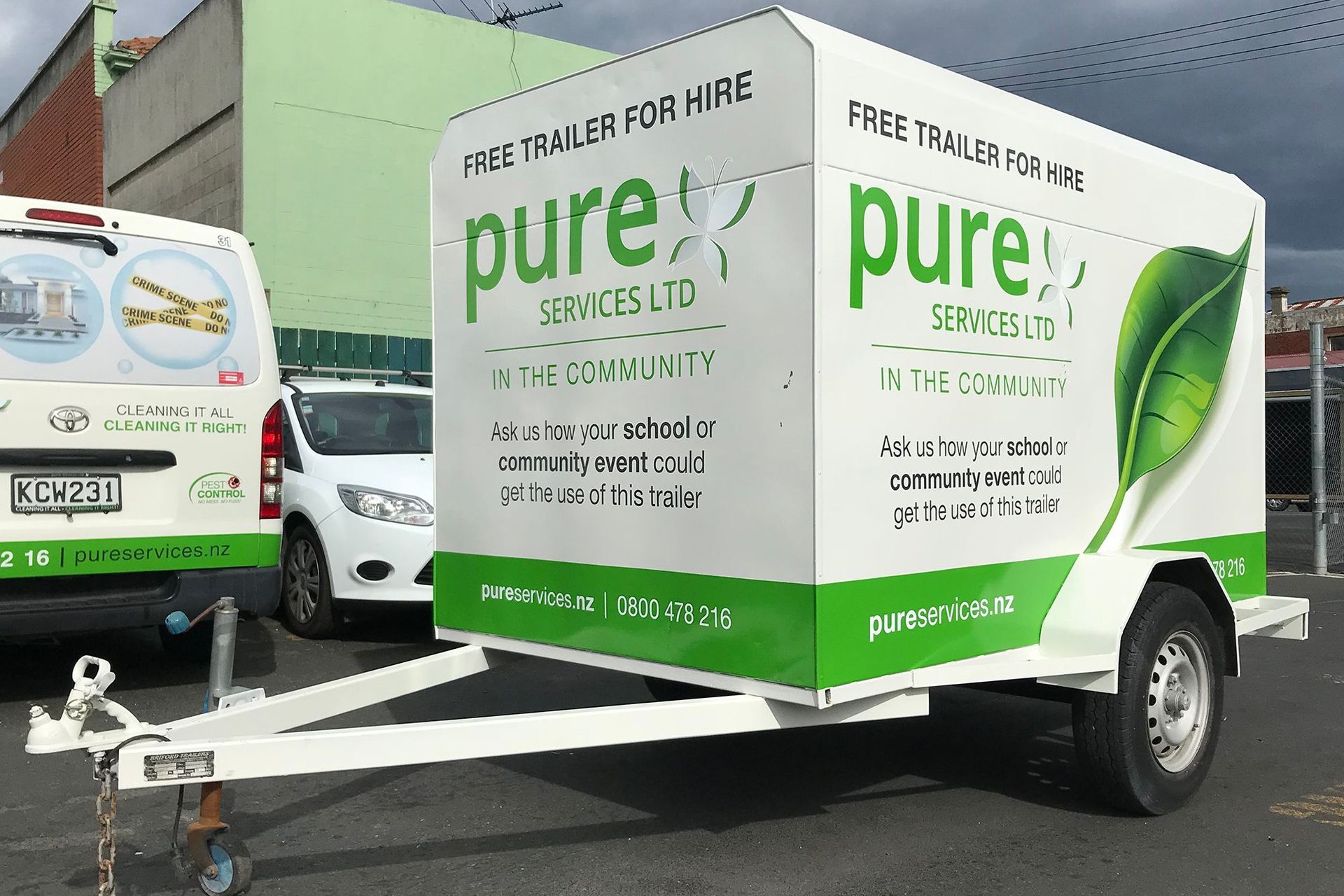 Trailer signage for Pure Services, Dunedin