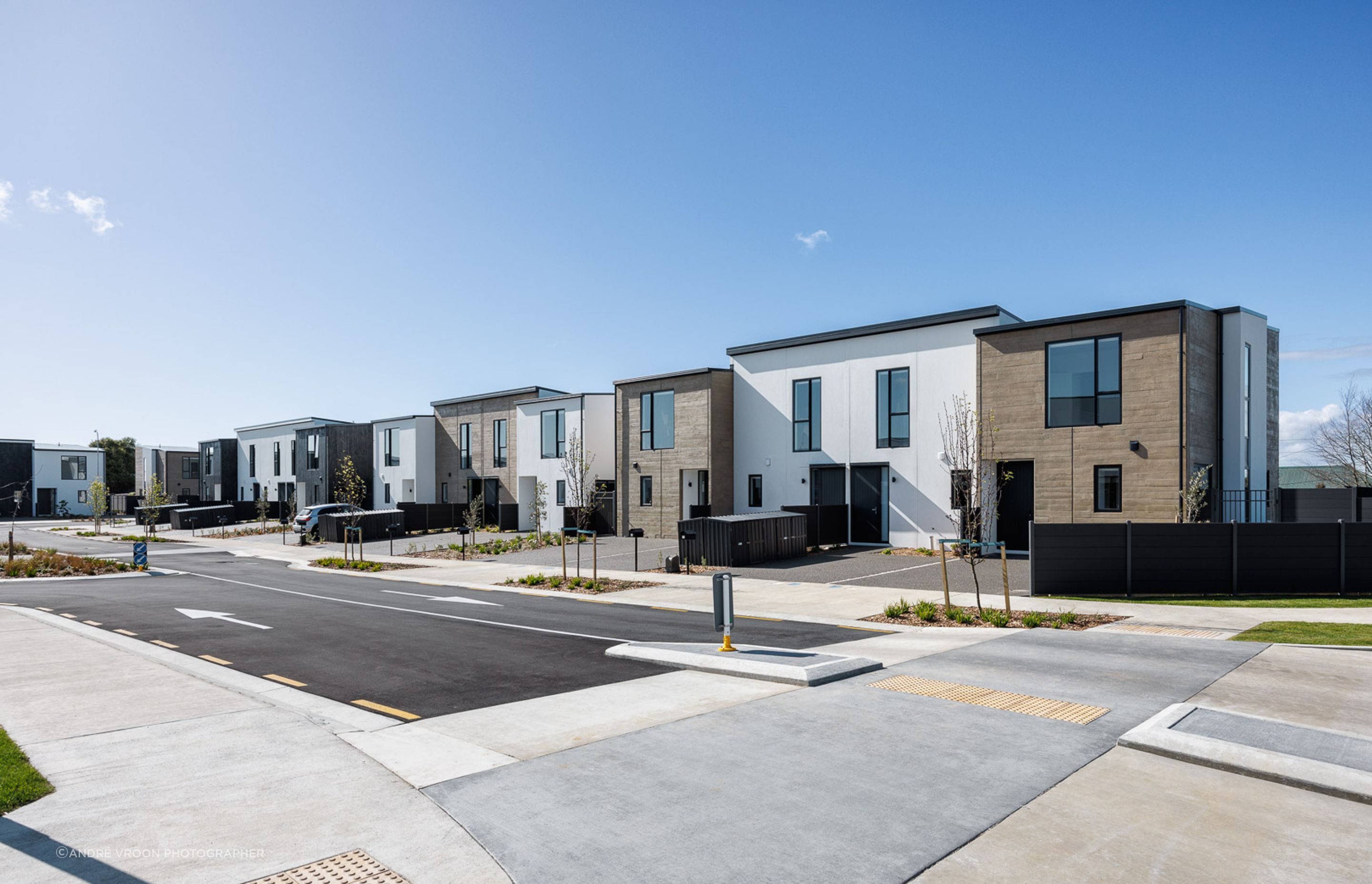 Textures and contrast with precast concrete panels for new housing development.