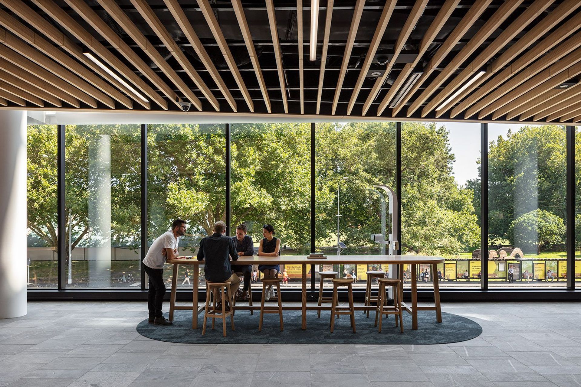 Typically, atria are located in the centre of a building without any outlook to the surroundings. The atrium at Te Kupenga is located on the southern boundary where it allows occupants a view to Victoria Park and the city.