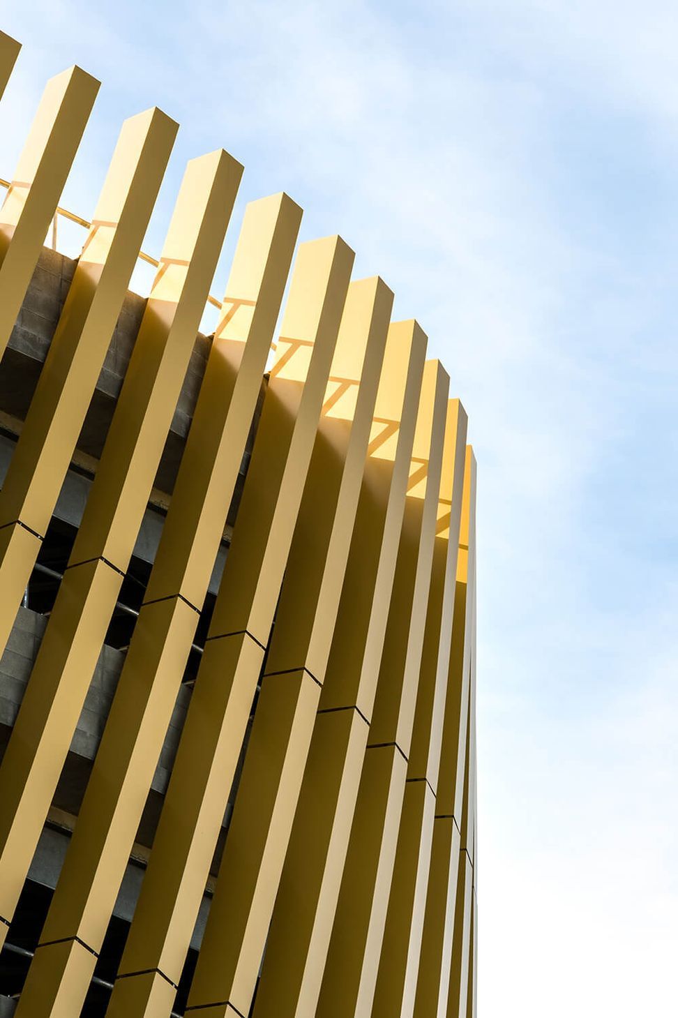 The gold fins seen from the motorway were constructed in sections that were more than four metres in length.