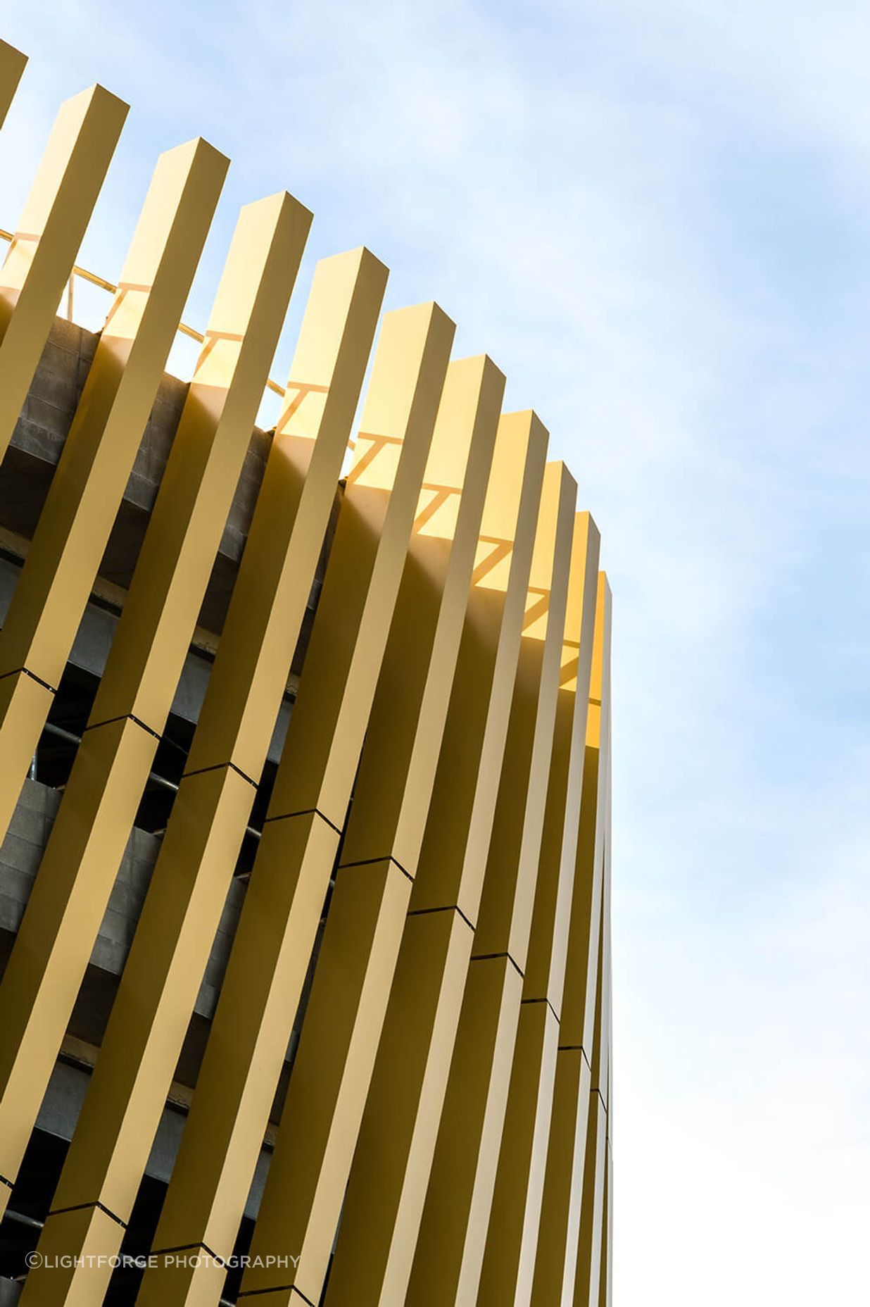 The gold fins seen from the motorway were constructed in sections that were more than four metres in length.
