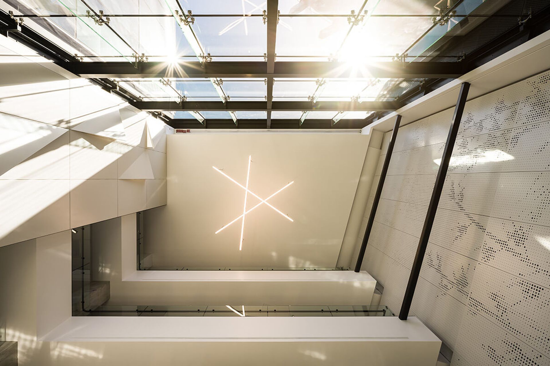 The ceiling of the glazed atrium.