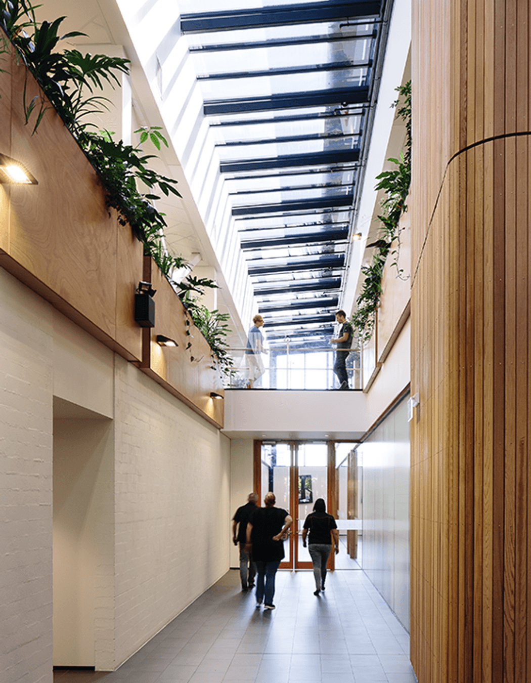 Considered planting within the atrium softens hard surfaces and acts, visually, as a continuation of the Green Frame, connecting occupants with this natural element.