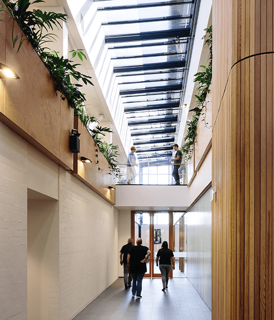 Considered planting within the atrium softens hard surfaces and acts, visually, as a continuation of the Green Frame, connecting occupants with this natural element.