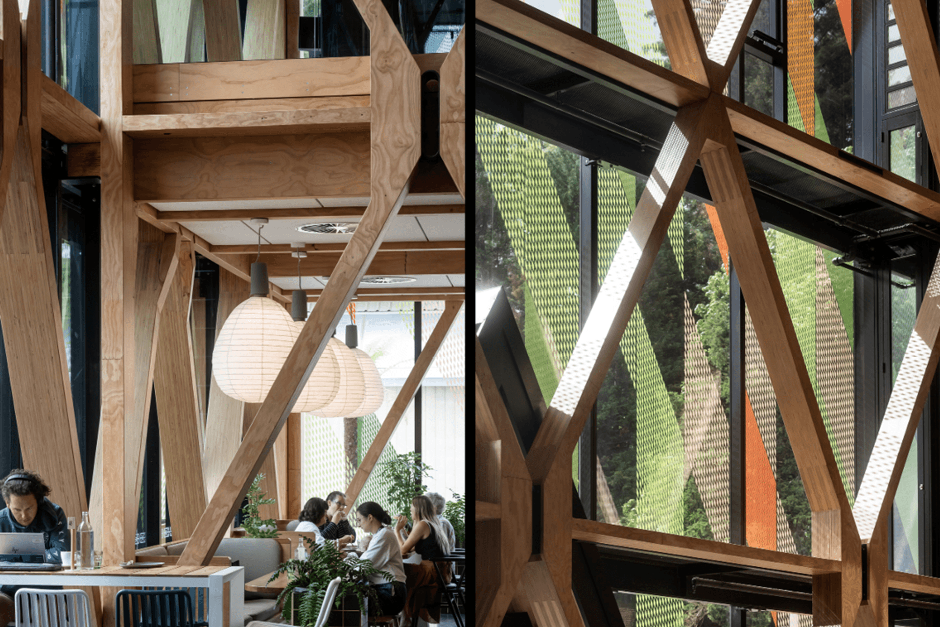 World-first innovation has been built into the building in the form of the cross-banded LVL interstitial nodes, which were originally to be manufactured from steel. Structural Engineer Alistair Cattanach of Dunning Thornton spent three months on analysis 