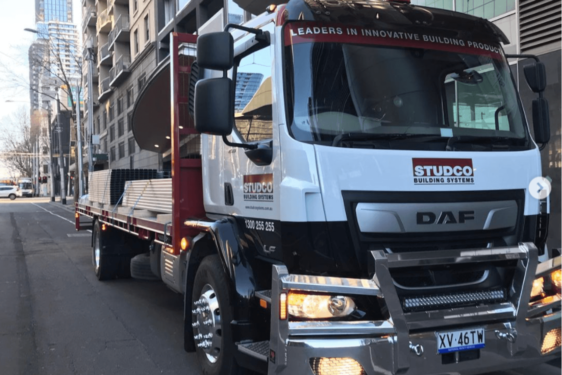 A Studco delivery arriving on site.