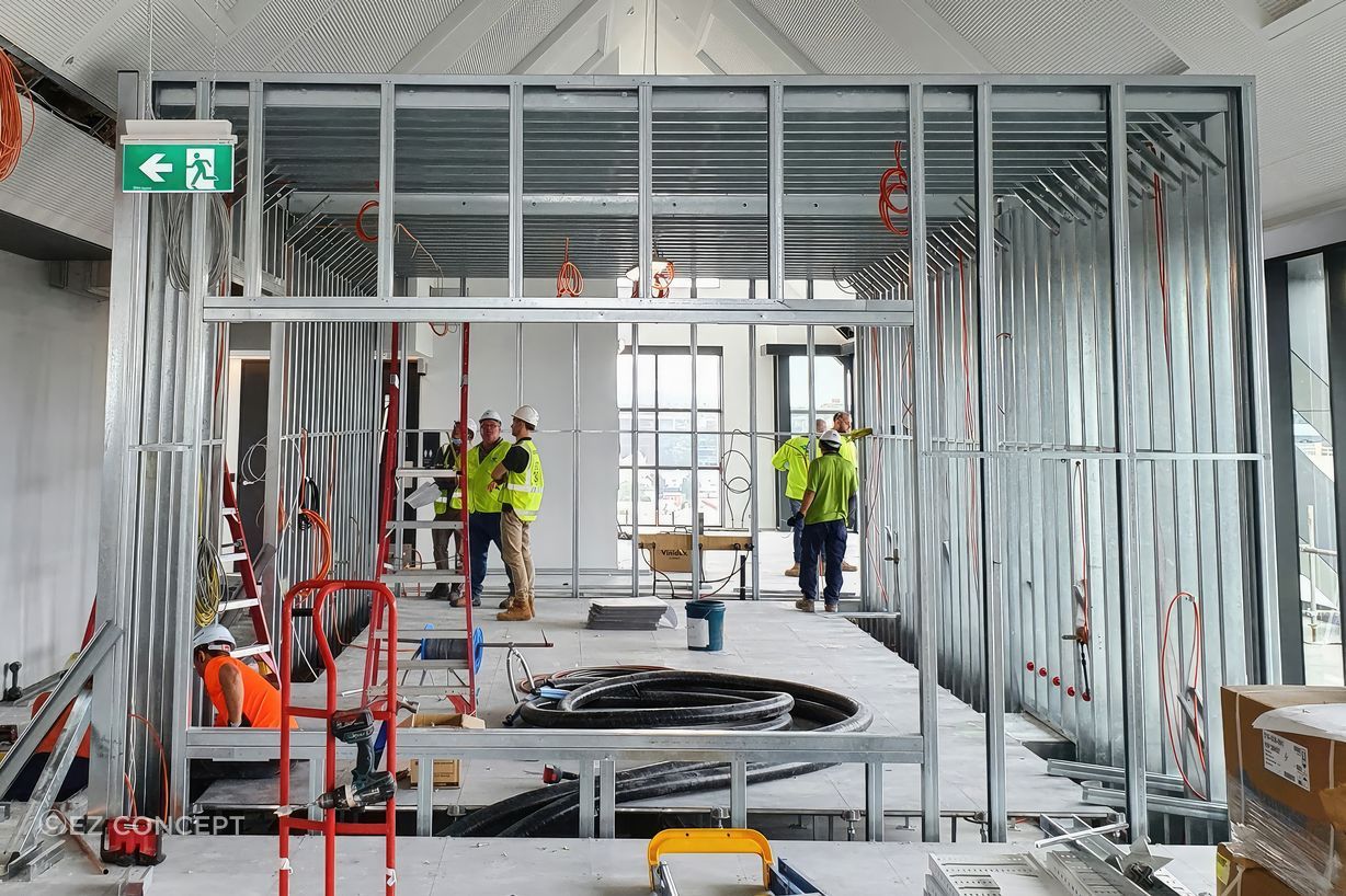 Studco Steel Stud and Track framing the kitchen whilst the HEDA jamb forms the large wall opening on the front side.