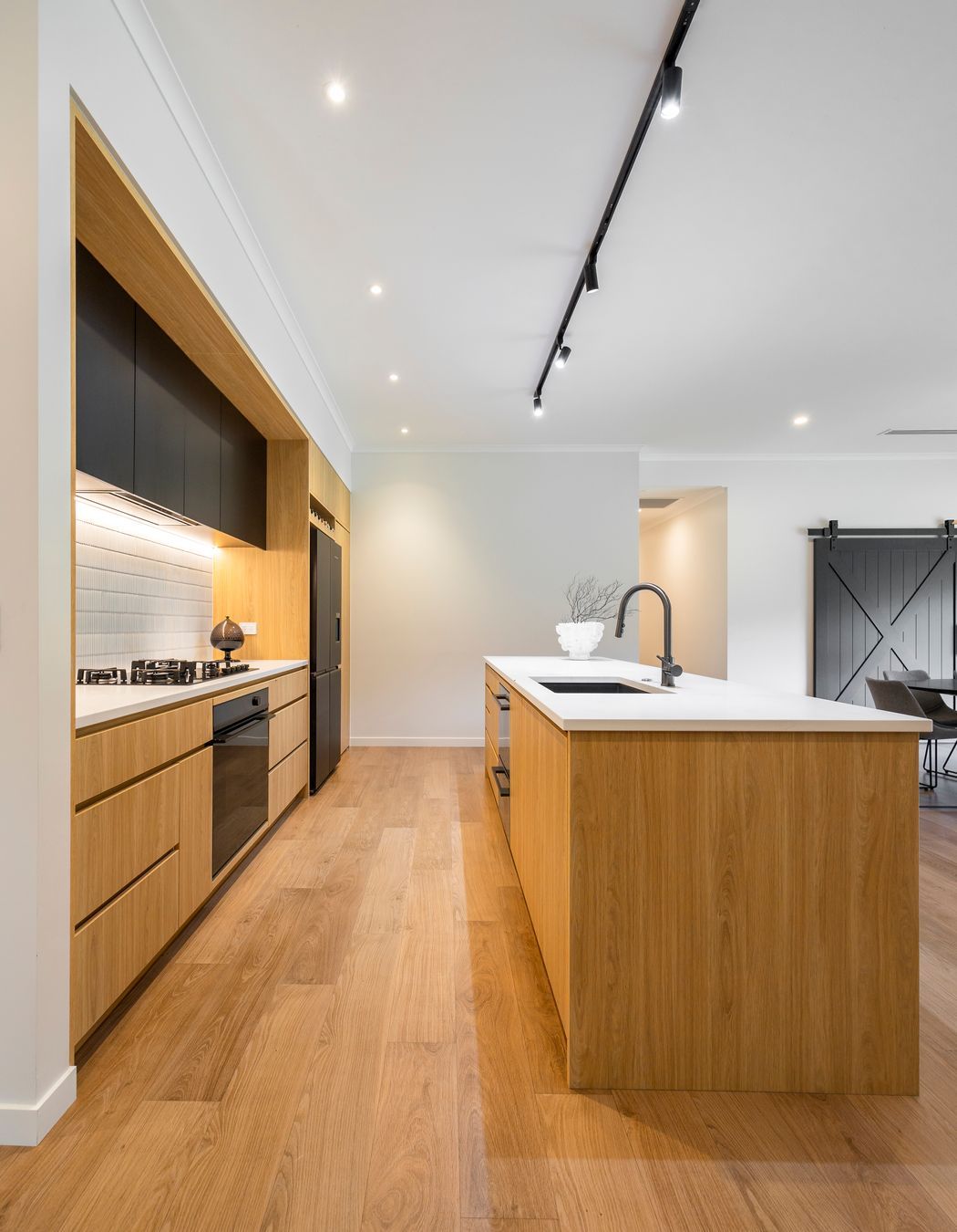 Oak + Black Melamine with Pocket Door