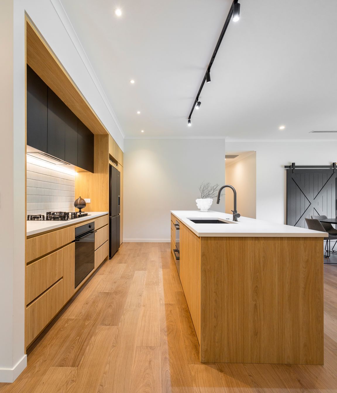 Oak + Black Melamine with Pocket Door