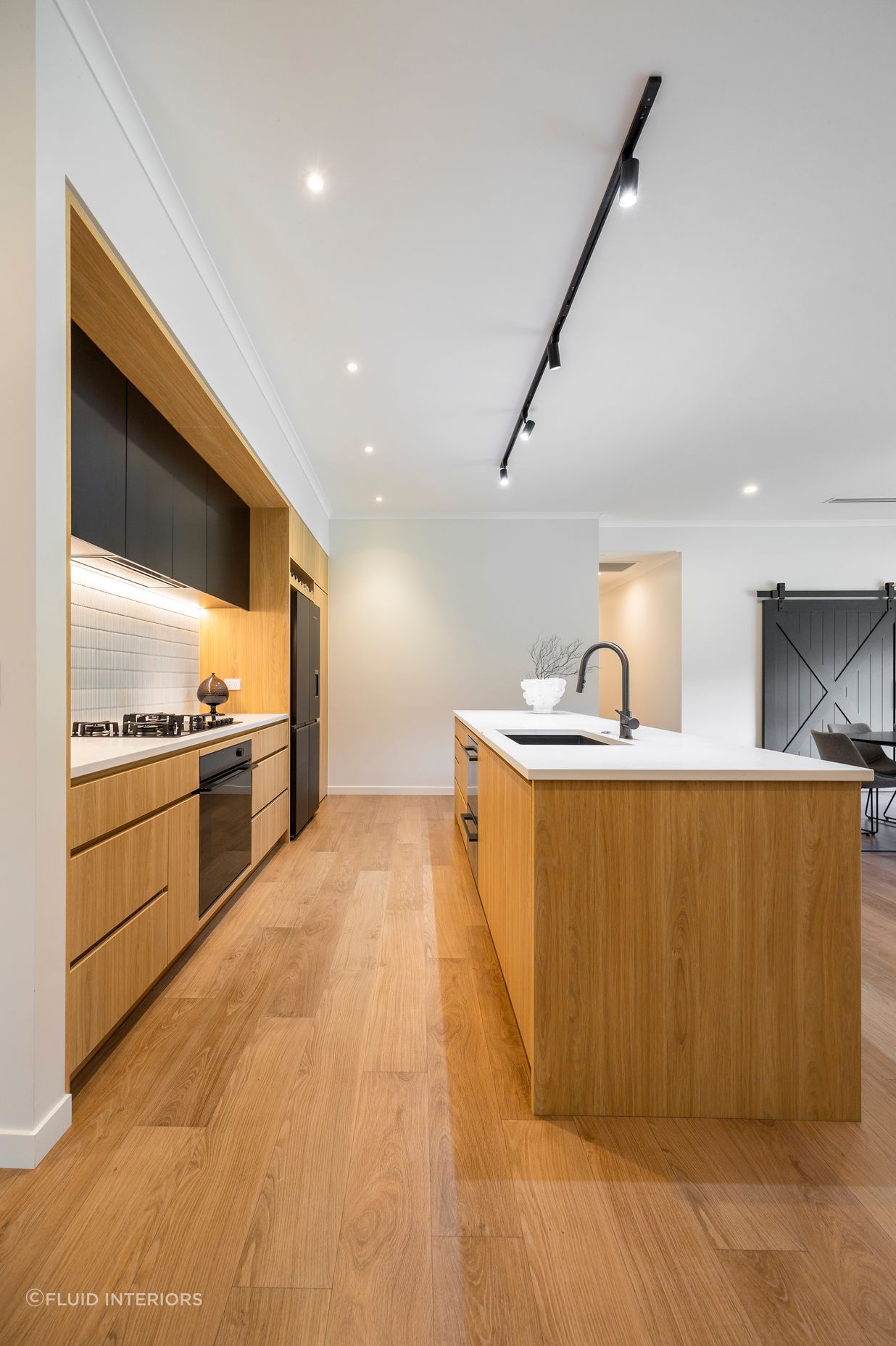 Oak + Black Melamine with Pocket Door