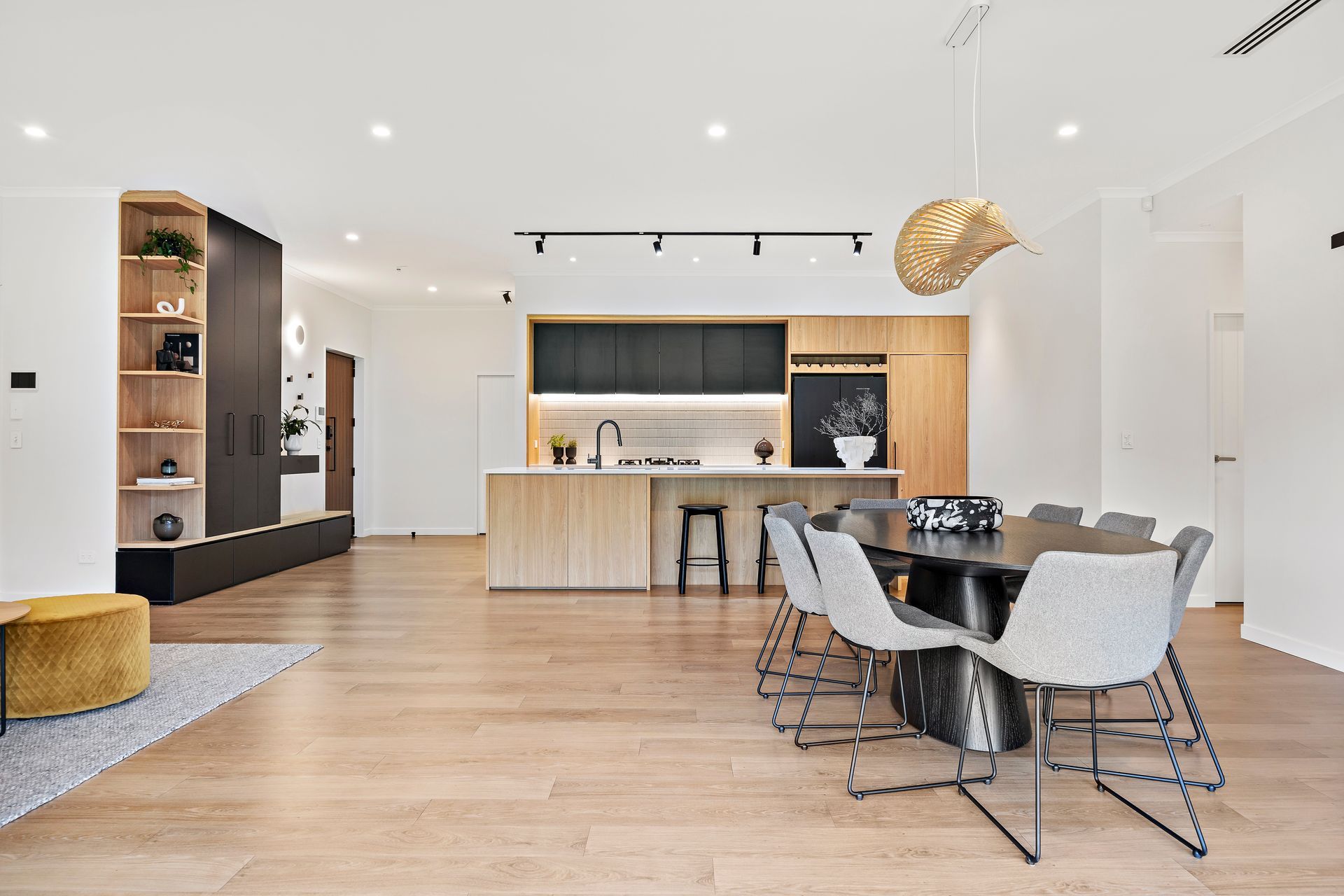Oak + Black Melamine with Pocket Door