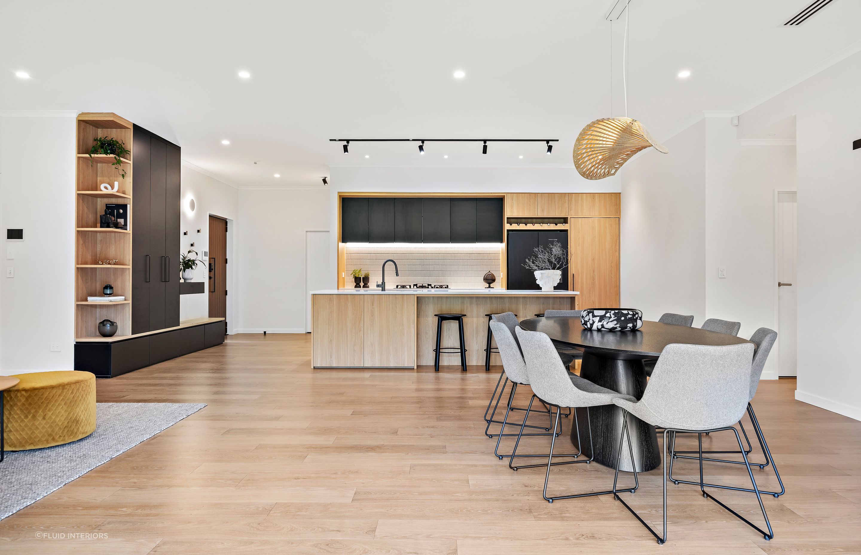Oak + Black Melamine with Pocket Door