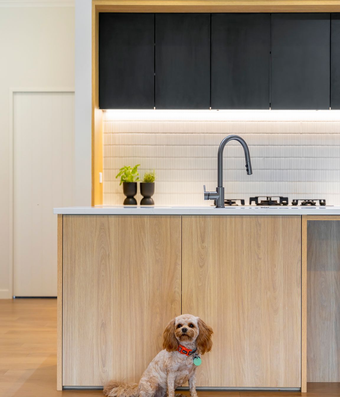 Oak + Black Melamine with Pocket Door
