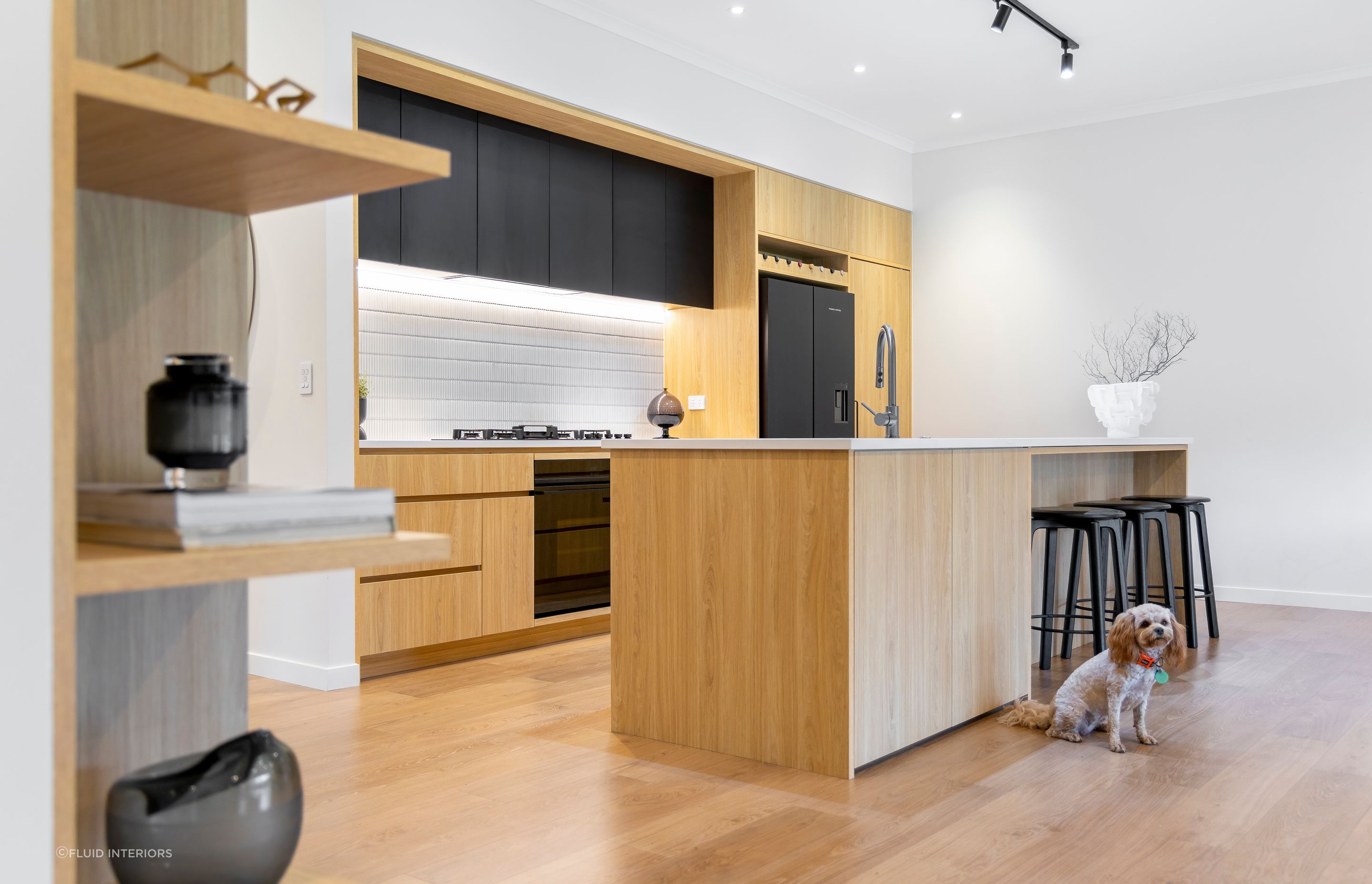 Oak + Black Melamine with Pocket Door