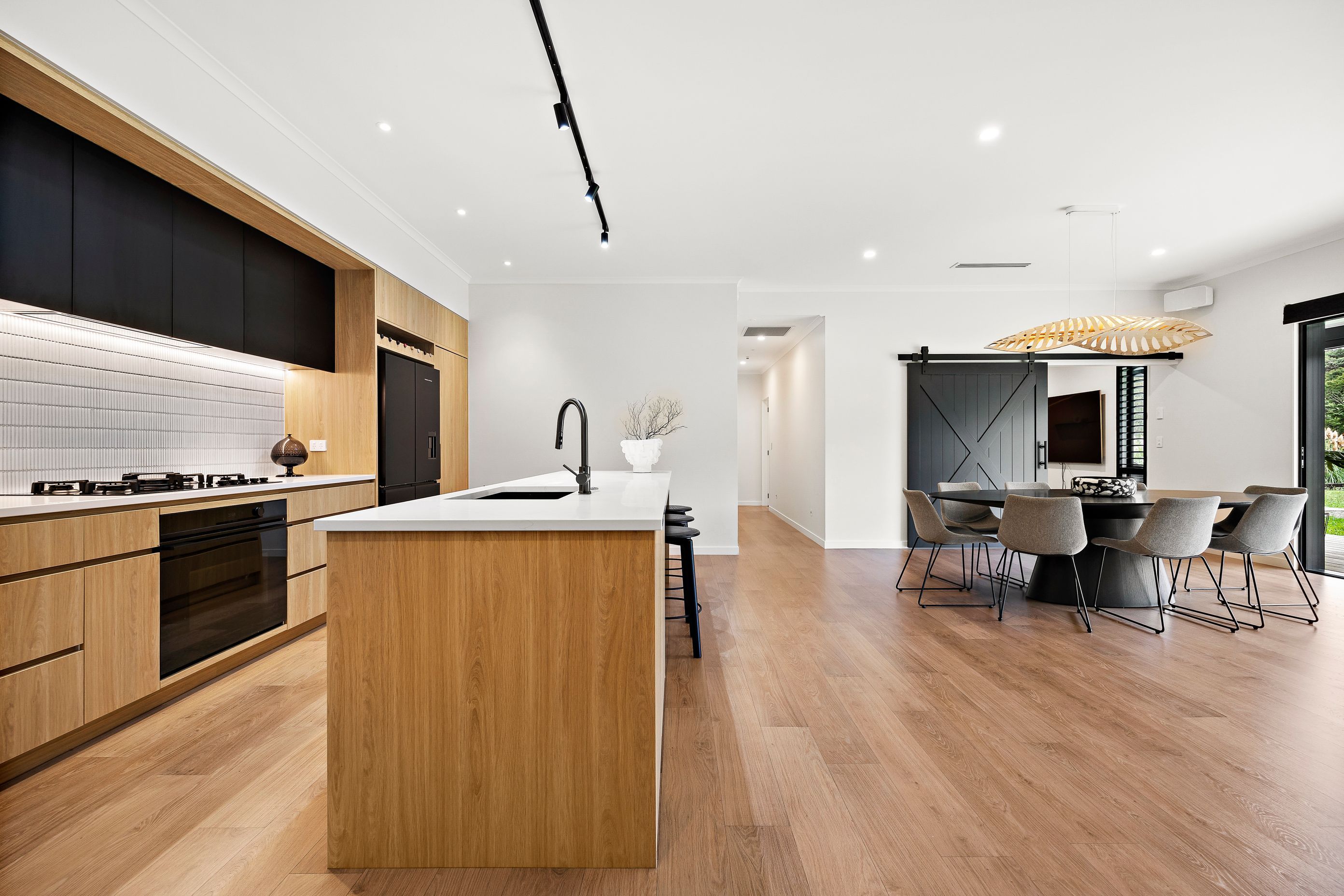 Oak + Black Melamine with Pocket Door
