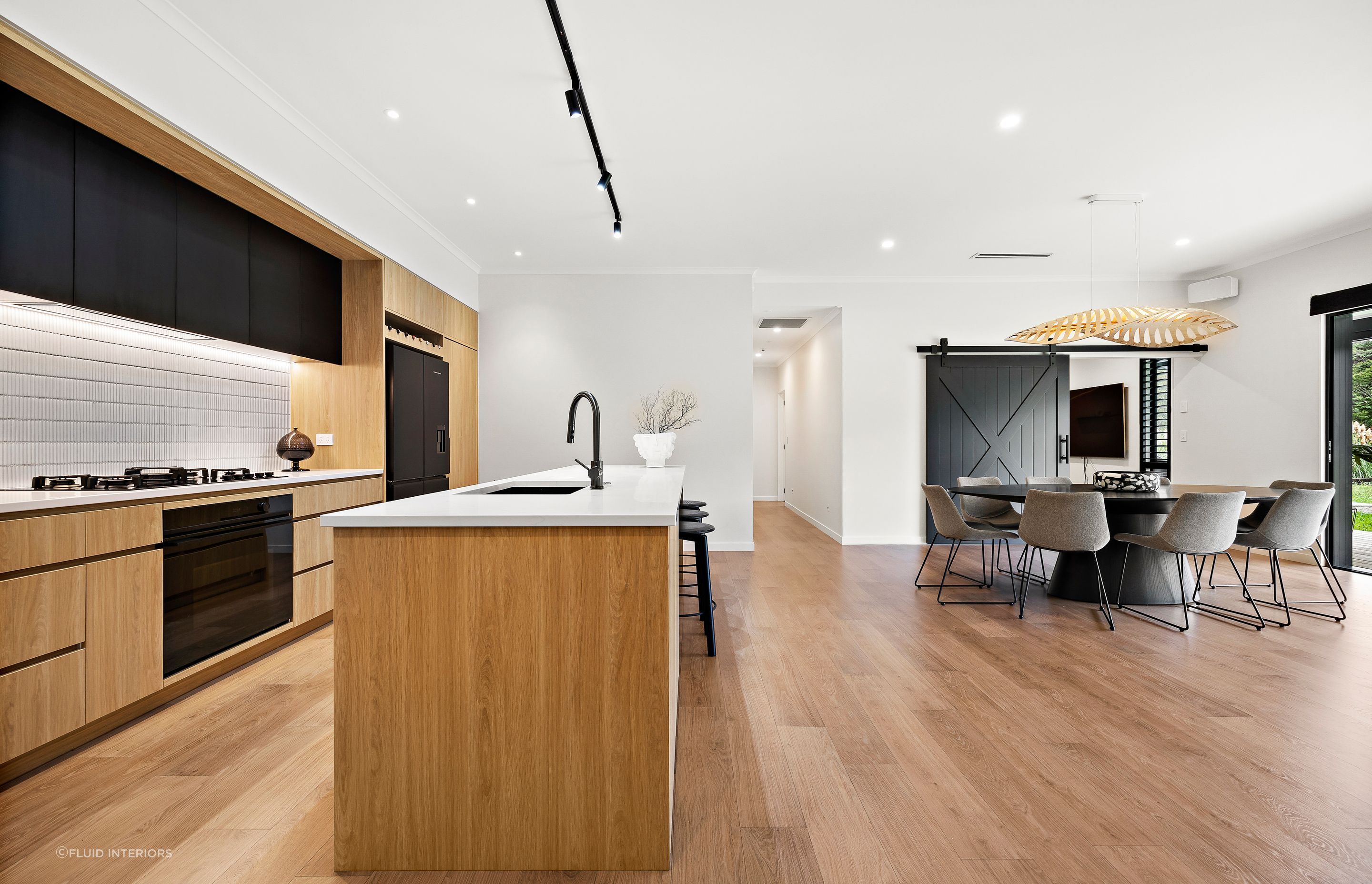 Oak + Black Melamine with Pocket Door