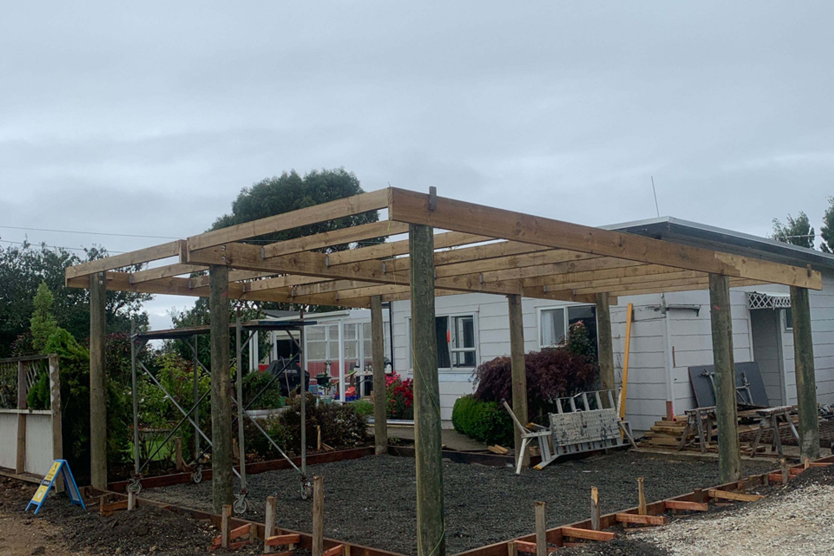 Roof framing going up