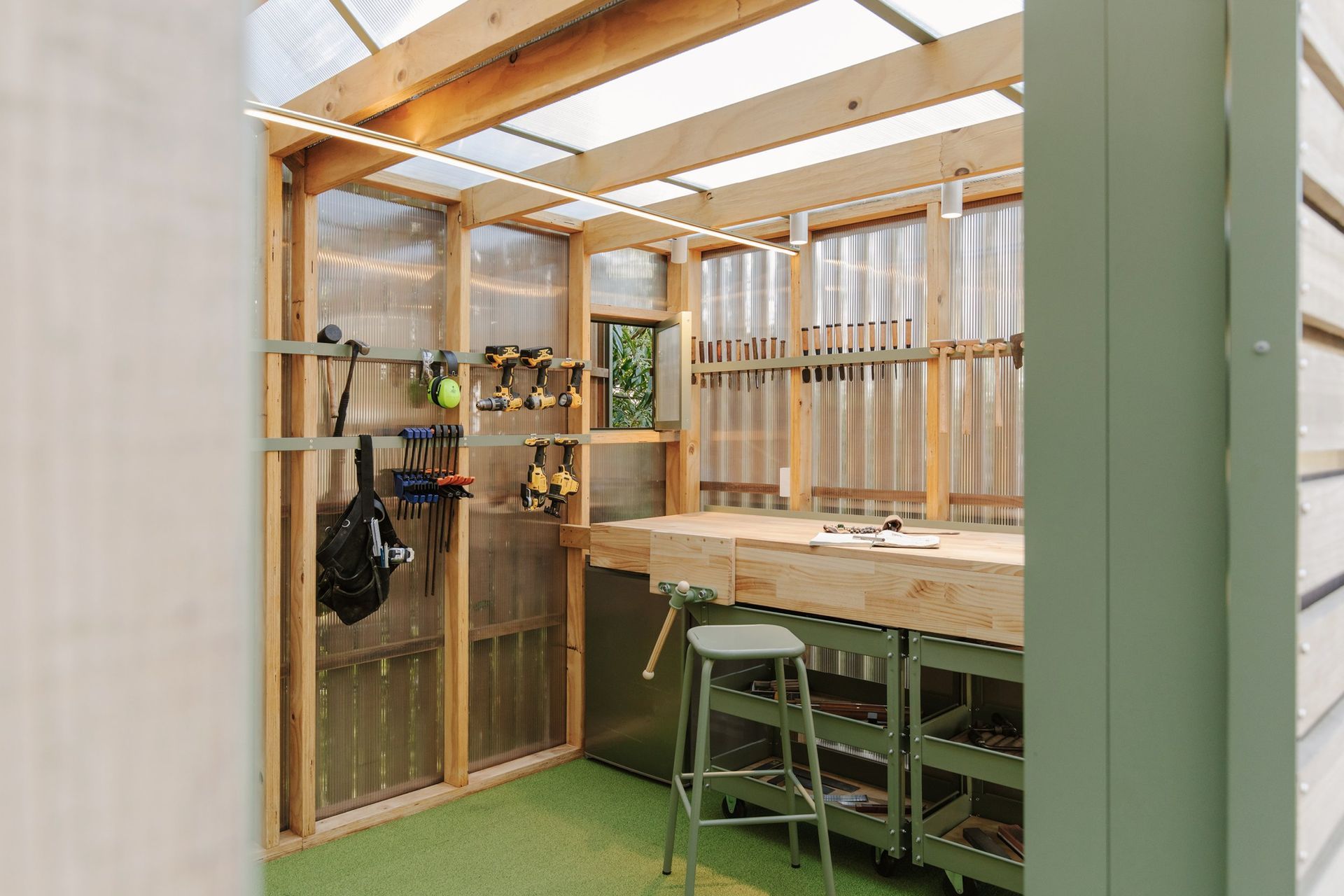 The addition of green creates a simple palette that slots comfortably into the environment.