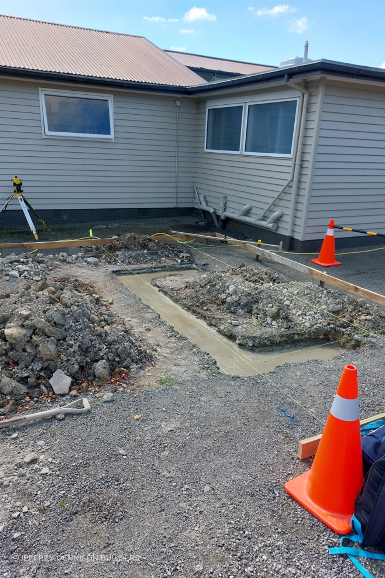 Concrete poured and floated for one of the foundations