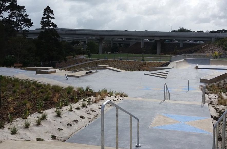 Red and blue concrete features at Auckland’s newest skate parks