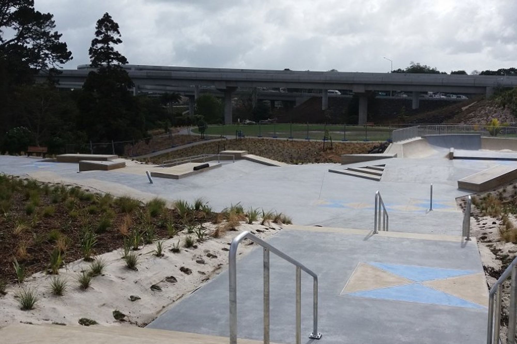 Red and blue concrete features at Auckland’s newest skate parks