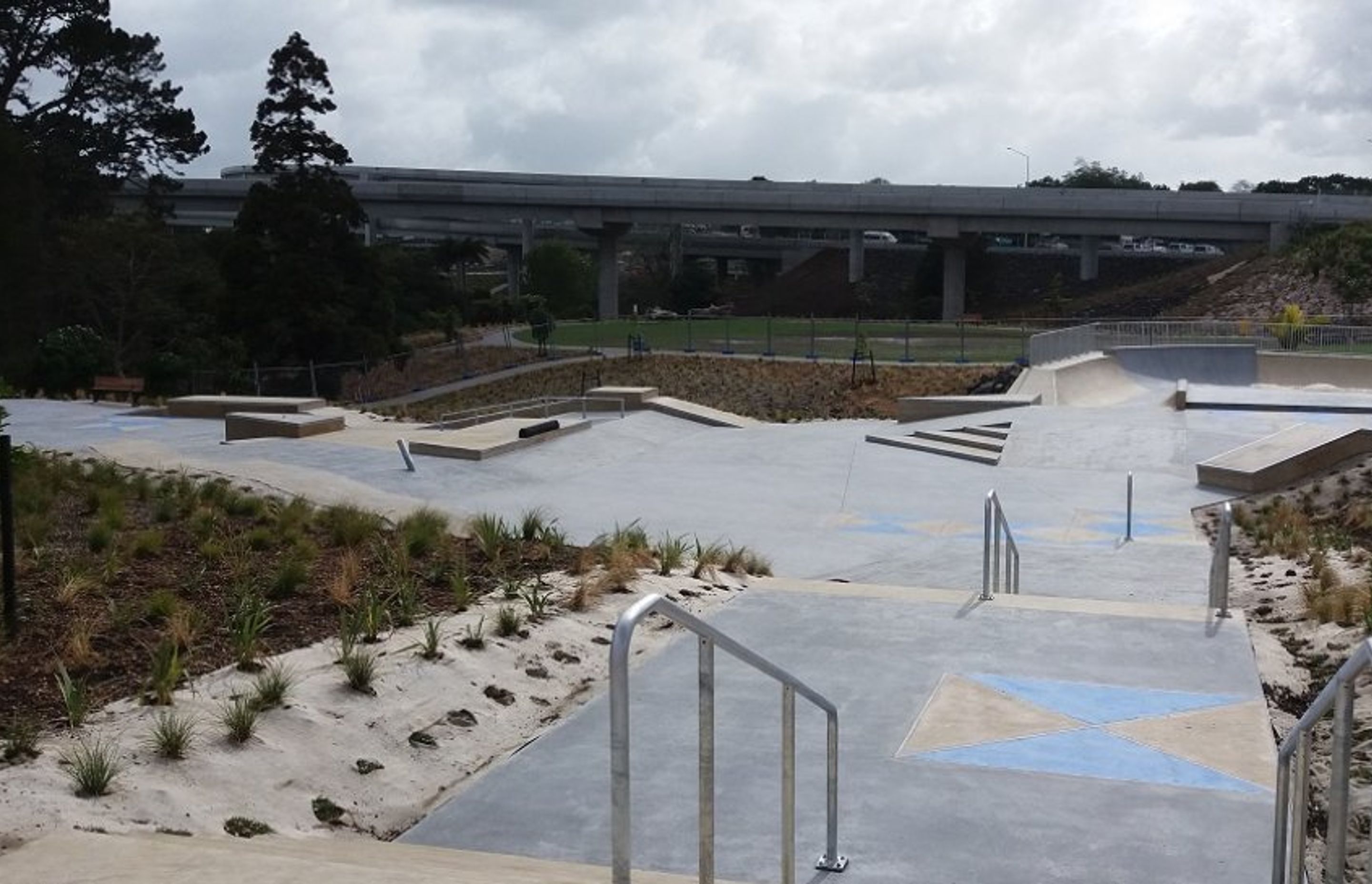 Red and blue concrete features at Auckland’s newest skate parks