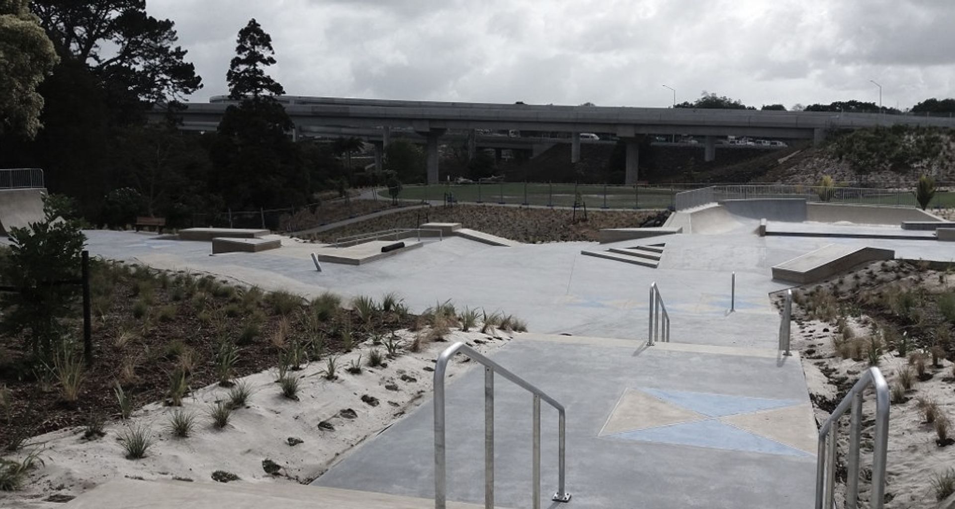 Red and blue concrete features at Auckland’s newest skate parks banner