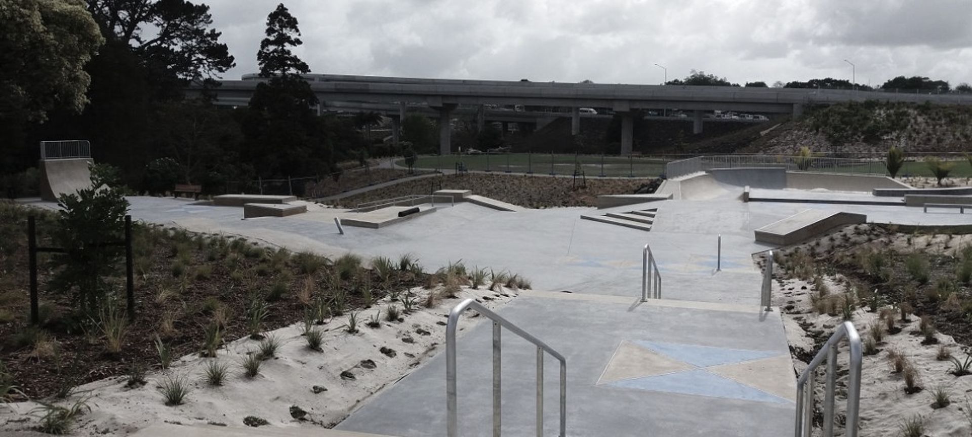 Red and blue concrete features at Auckland’s newest skate parks banner