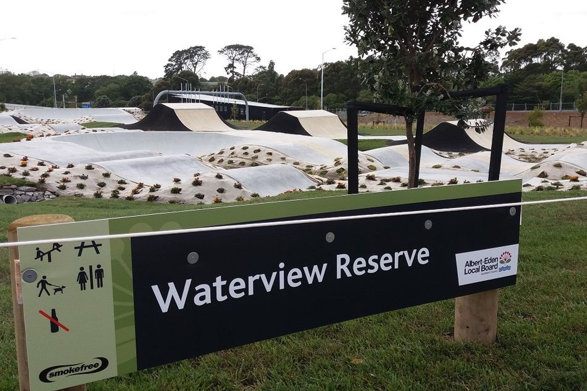 Red and blue concrete features at Auckland’s newest skate parks