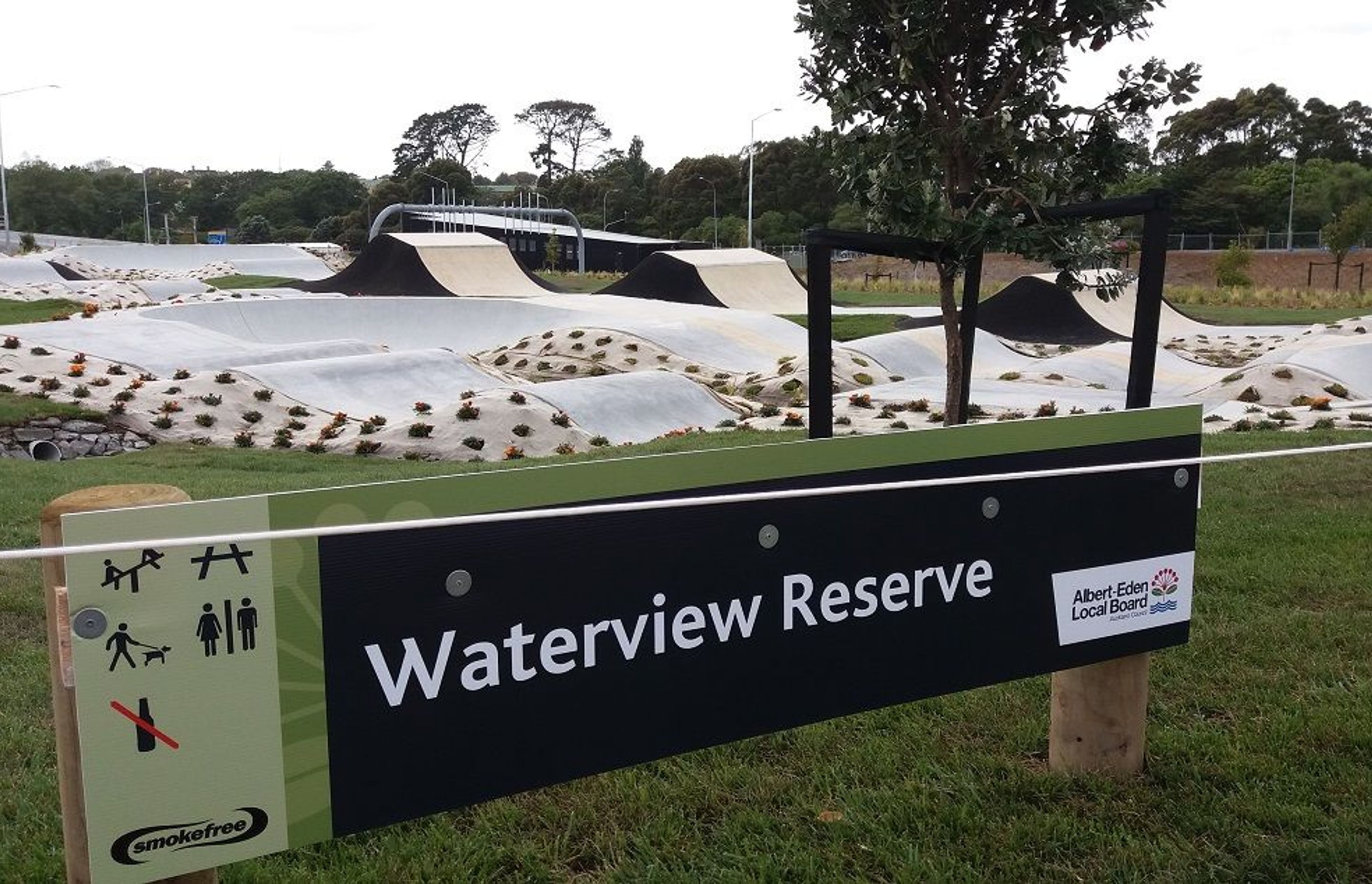Red and blue concrete features at Auckland’s newest skate parks
