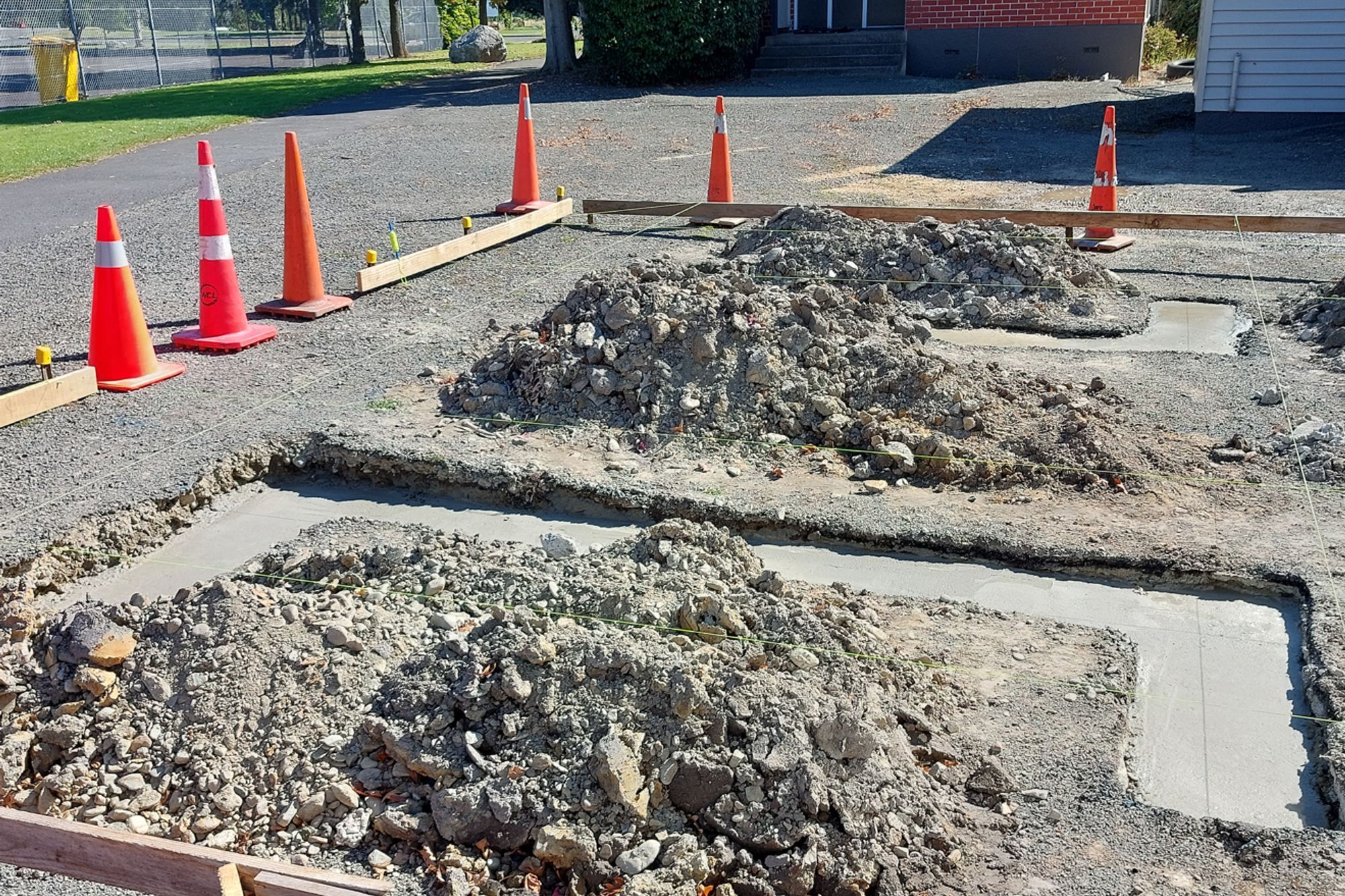 Foundation completed for the project. Image also shows setup and layout for foundation.