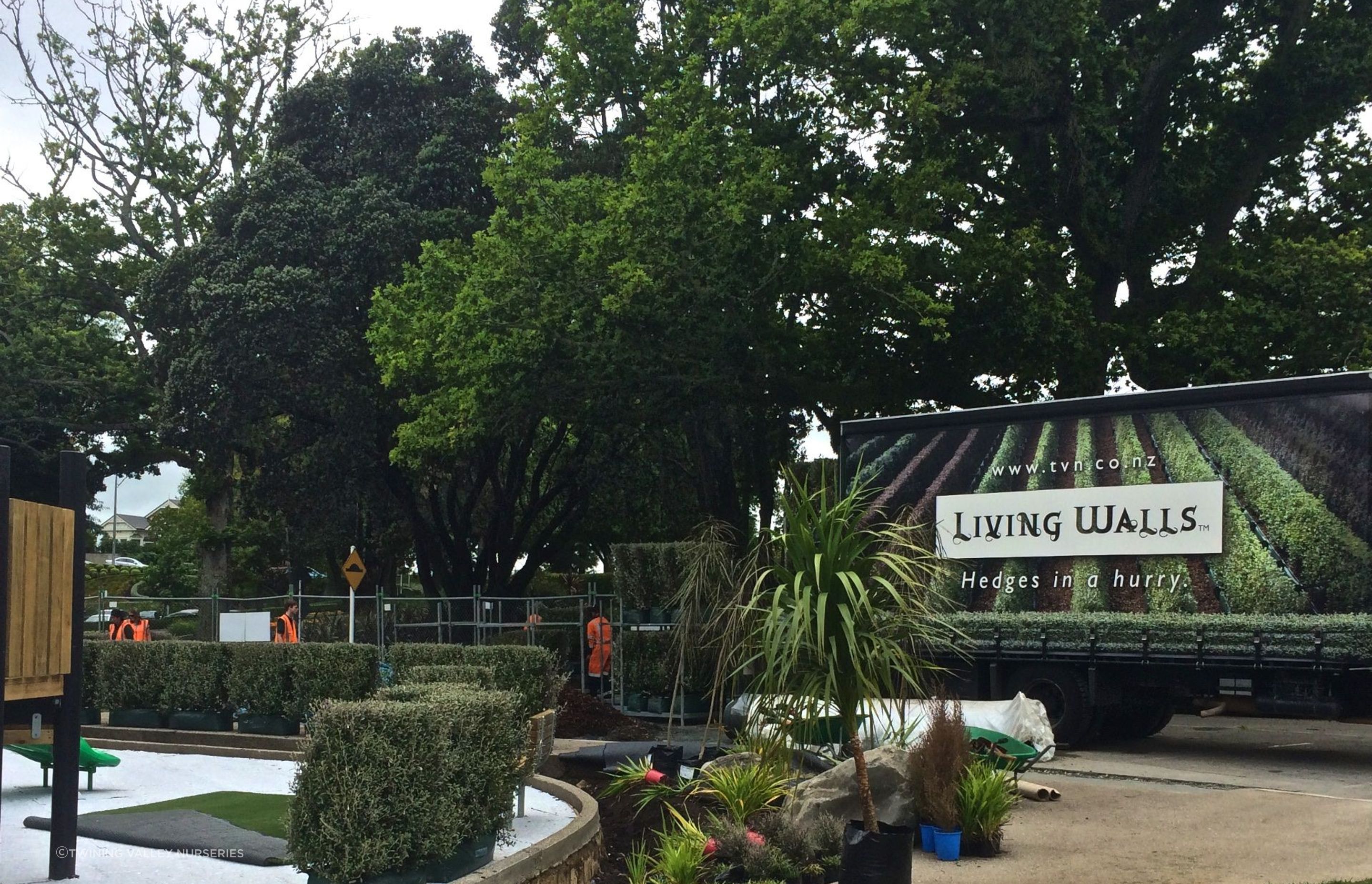 Living Walls™ instant hedges form the safety enclosure for the child space. Straight or curved hedging...no problem!