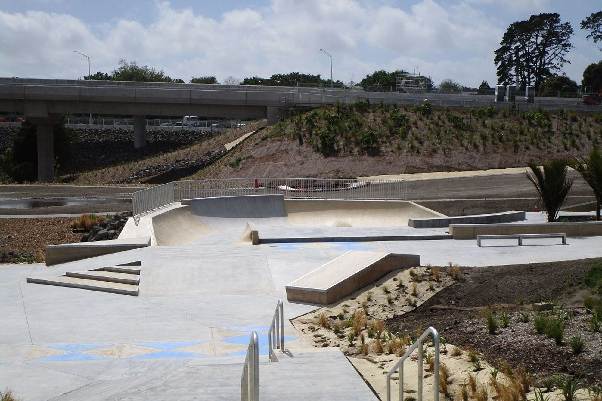 Red and blue concrete features at Auckland’s newest skate parks
