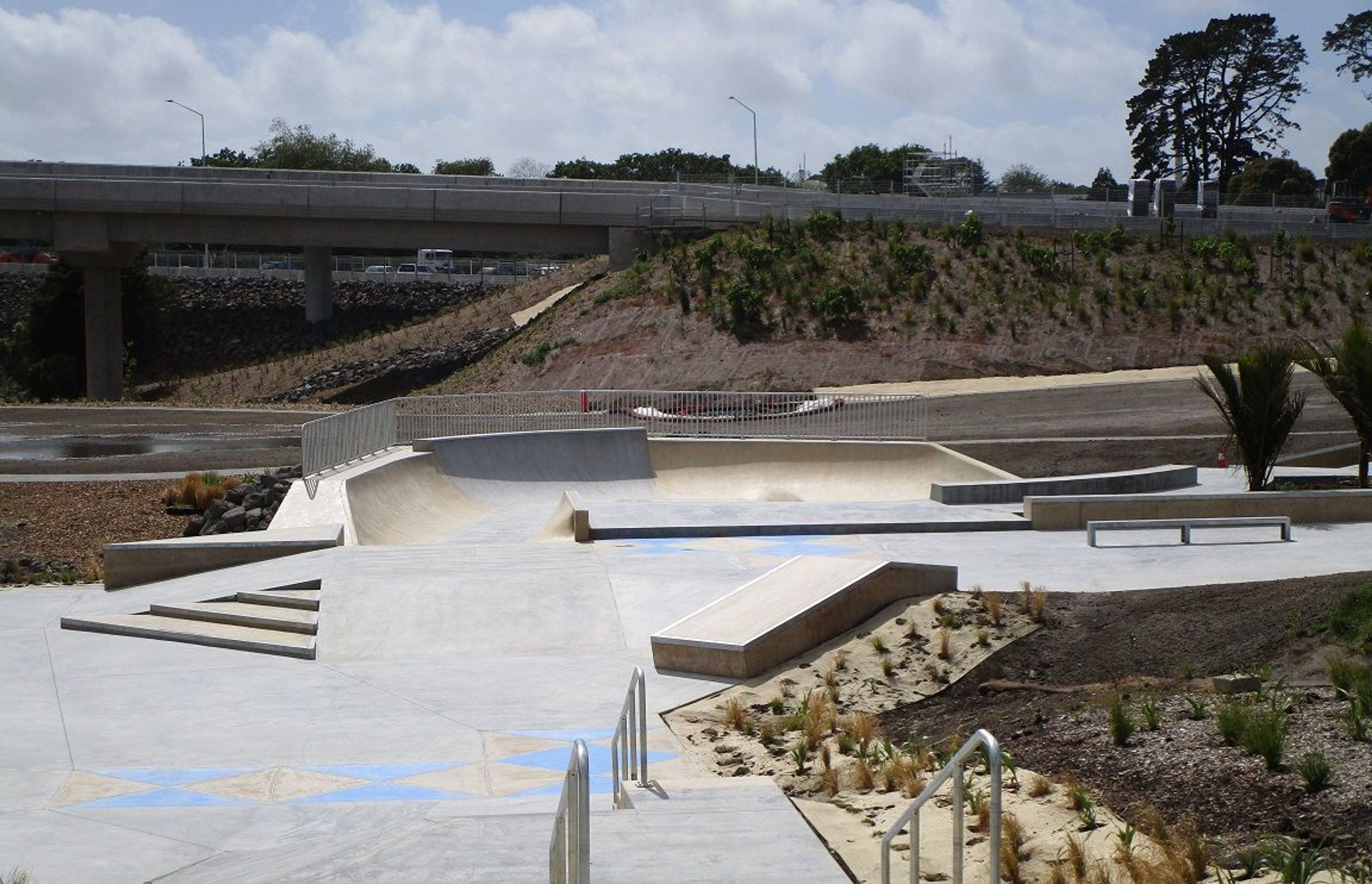 Red and blue concrete features at Auckland’s newest skate parks