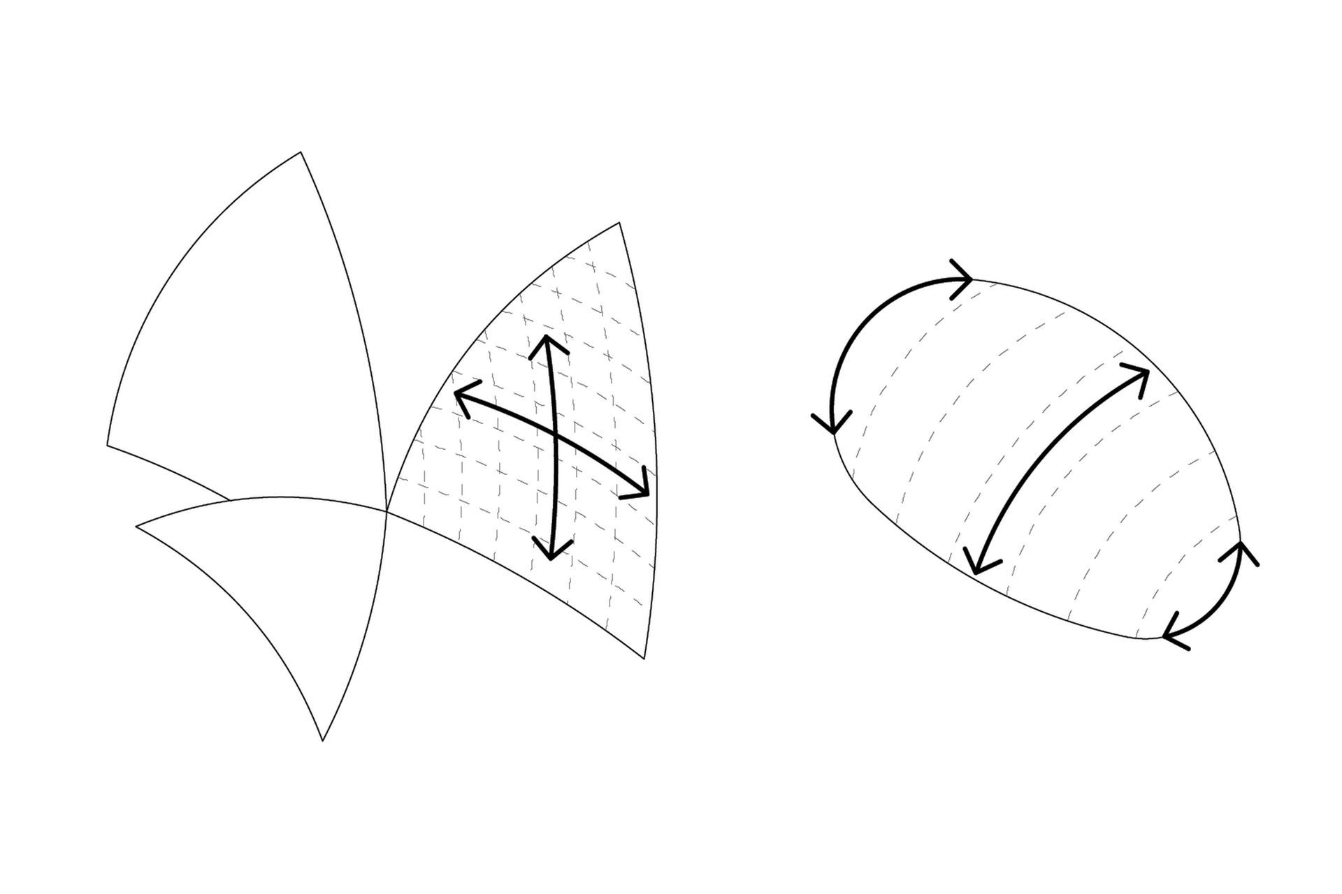Complex curvature is common to the existing building and proposed entry pavilion.