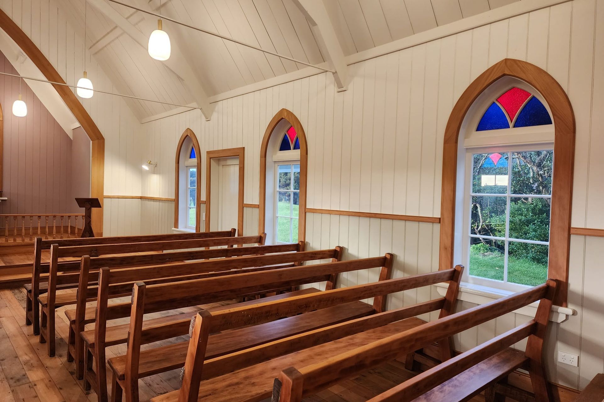 New timber windows and the pew which were stripped right back.