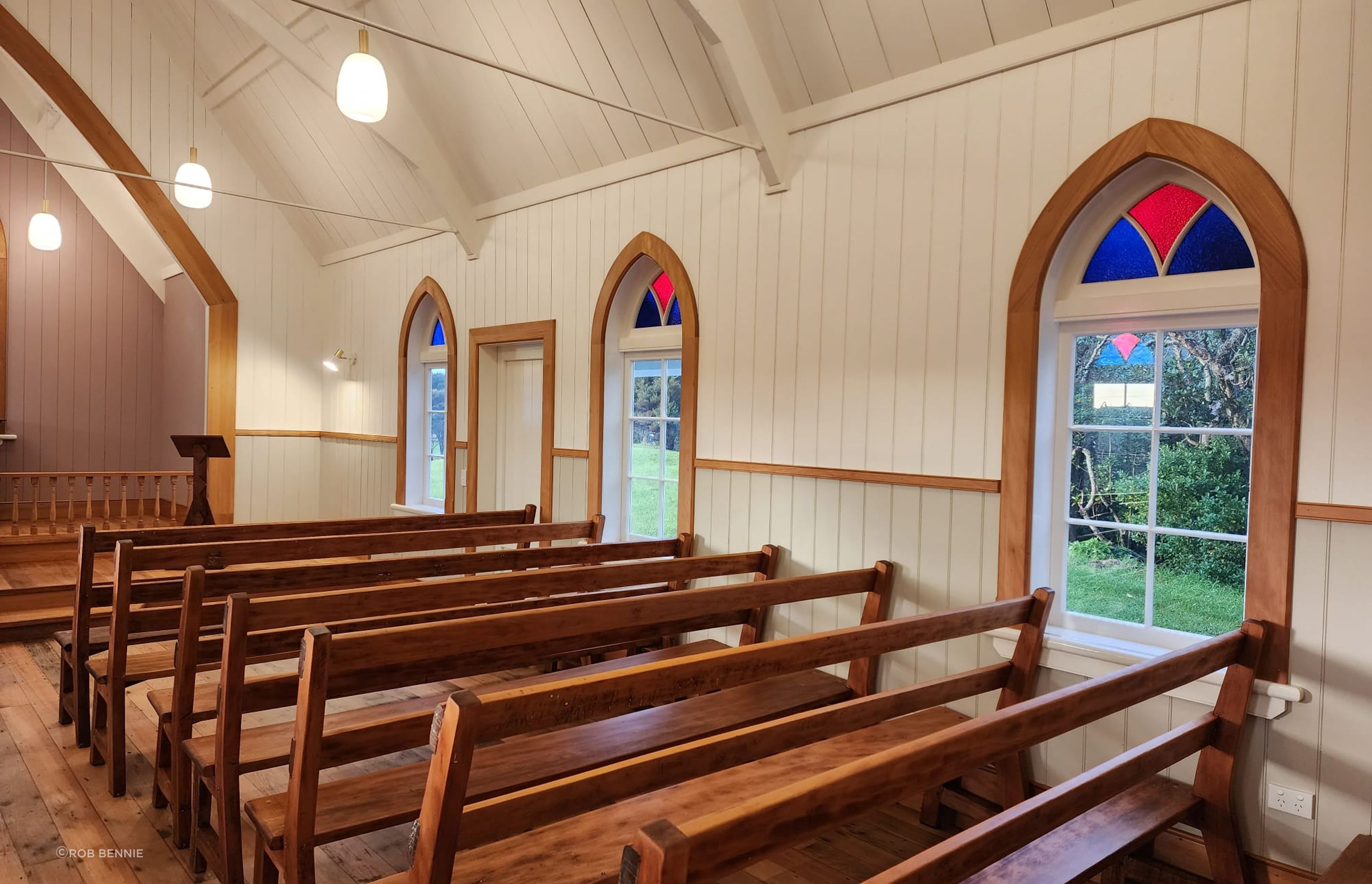 New timber windows and the pew which were stripped right back.