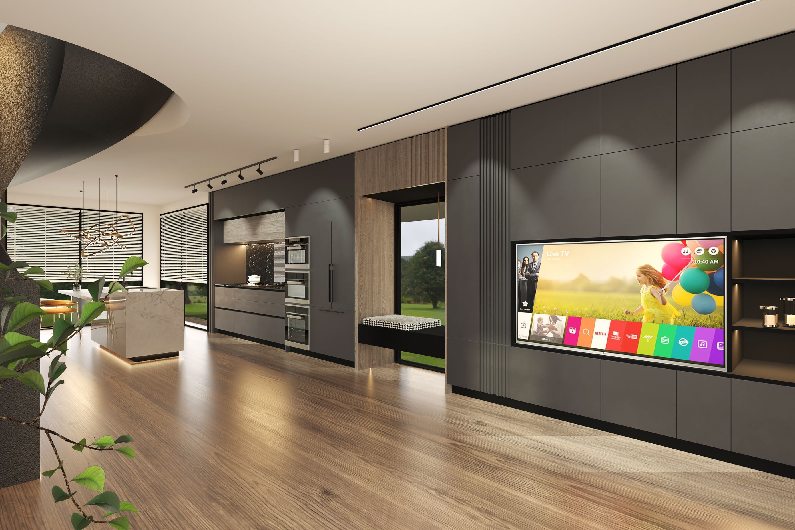 To incorporate indoor-outdoor integration, we set up seating in the window area. By placing the seats near the windows, you can create a space that combines the indoors and outdoors.