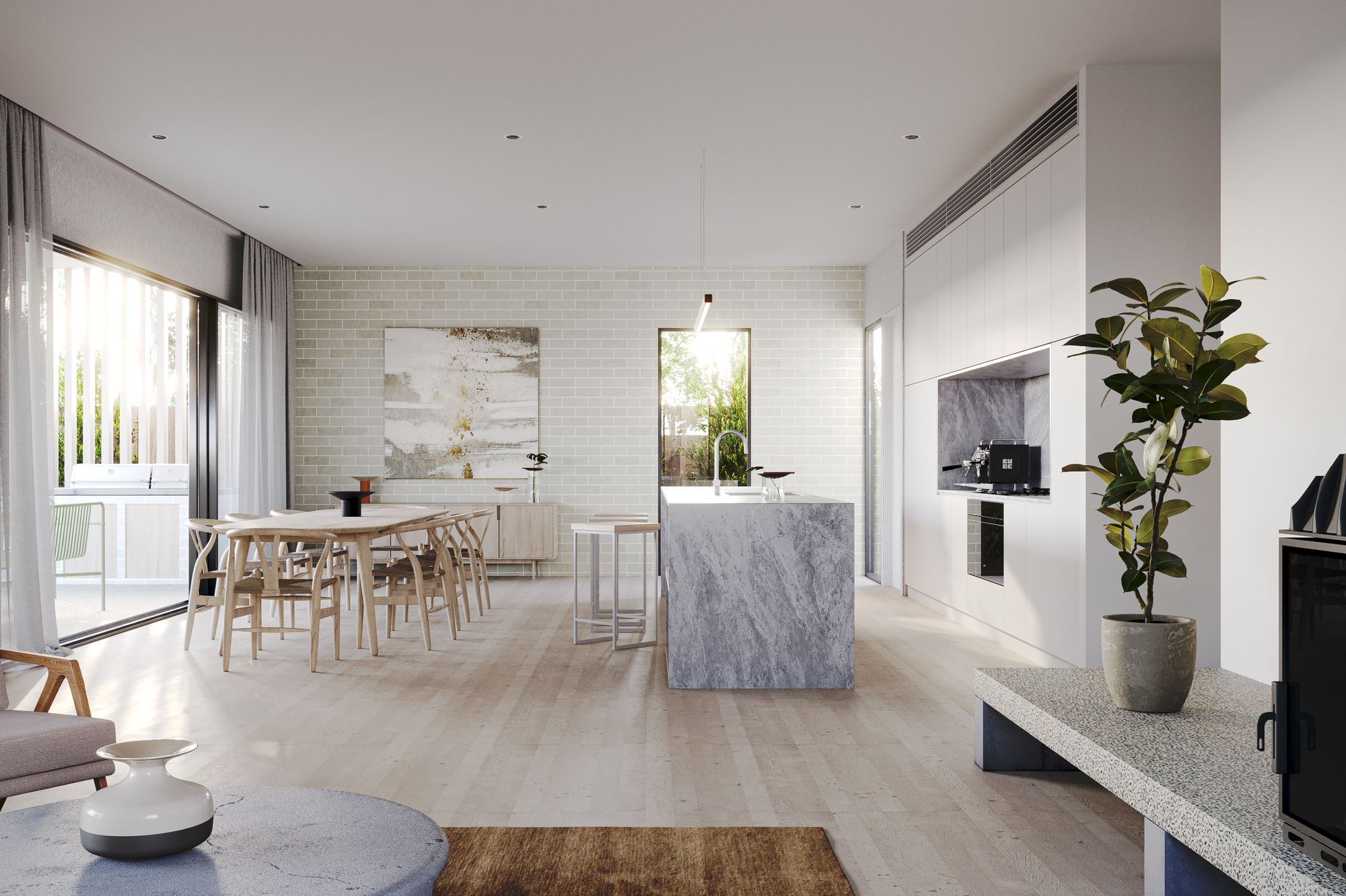 As the central point for daily life, the natural stone island bench transforms seamlessly from informal breakfast bar or food prep area to a sleek space for hosting guests.