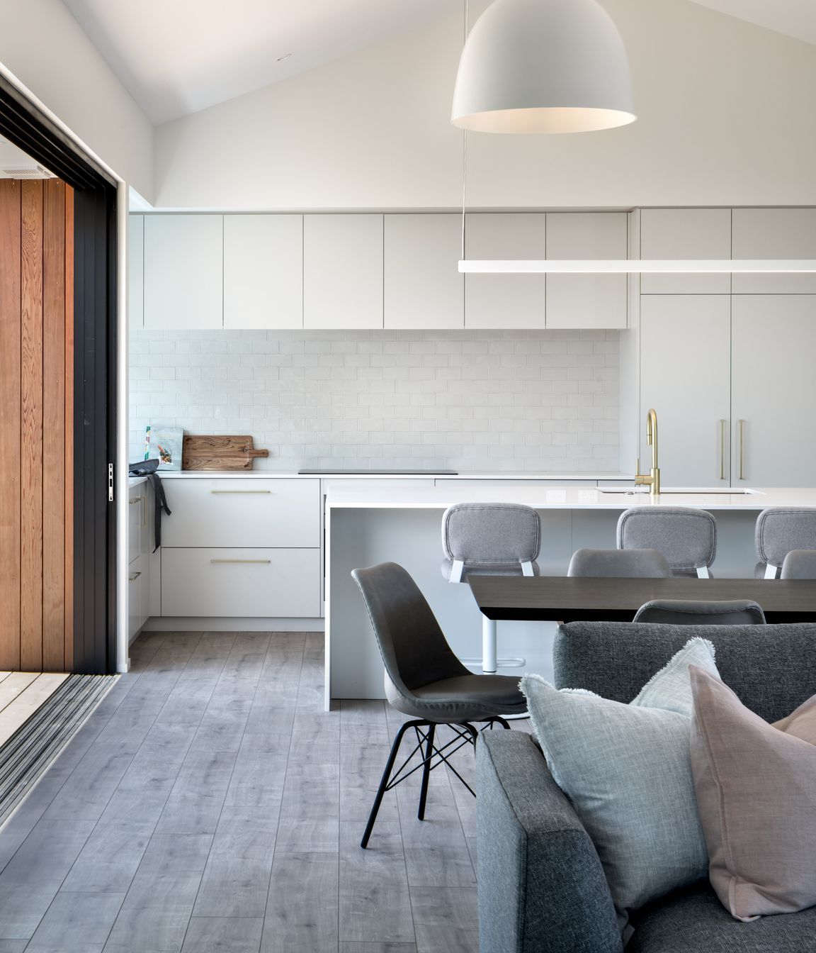 The chapel ceiling adds to the feeling of space in the open-plan kitchen/dining/living area.