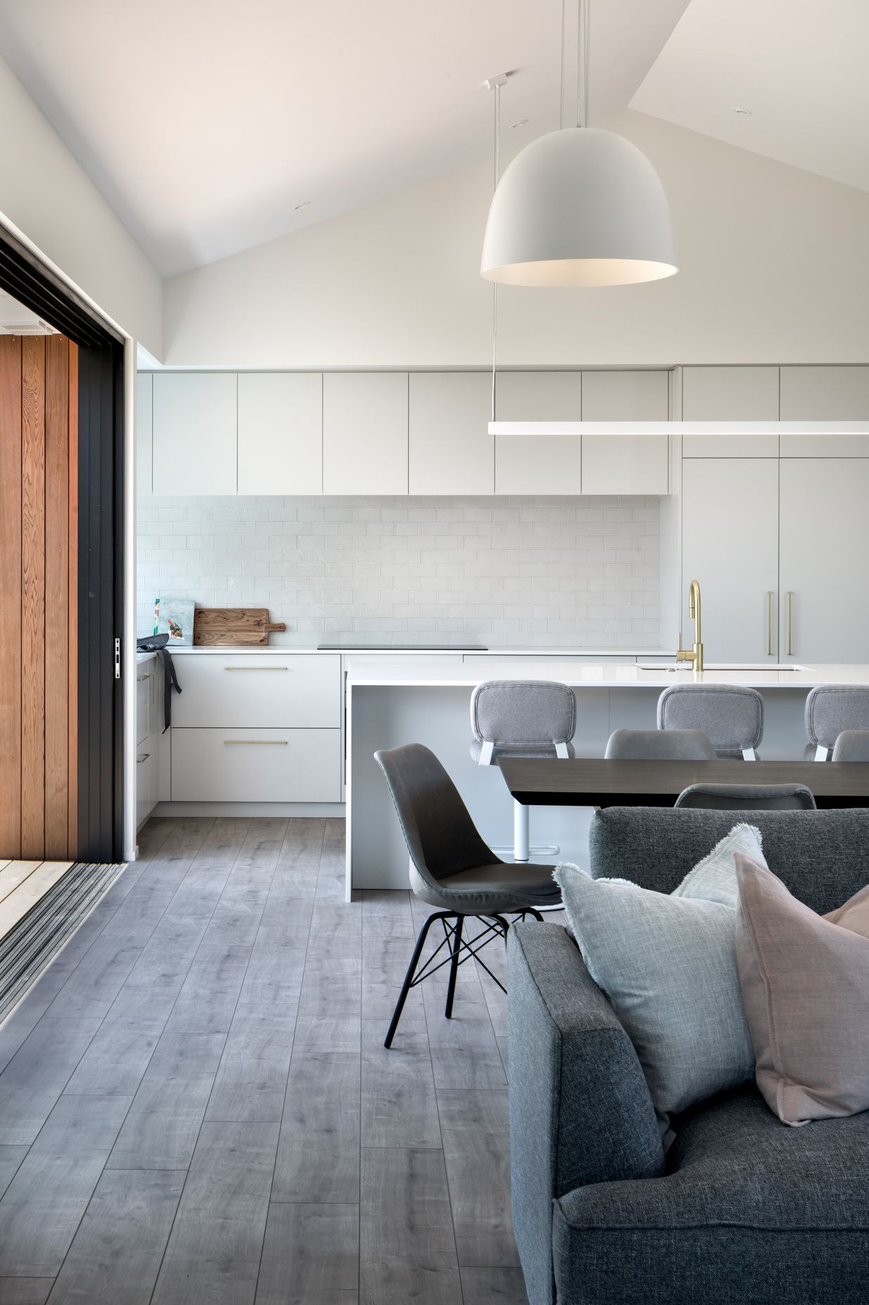 The chapel ceiling adds to the feeling of space in the open-plan kitchen/dining/living area.