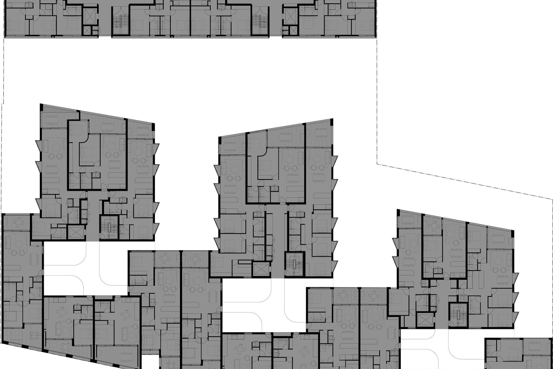 Lightwells introduce light and ventilation, while stripping out low amenity floor area and enhancing the journey to the apartment.