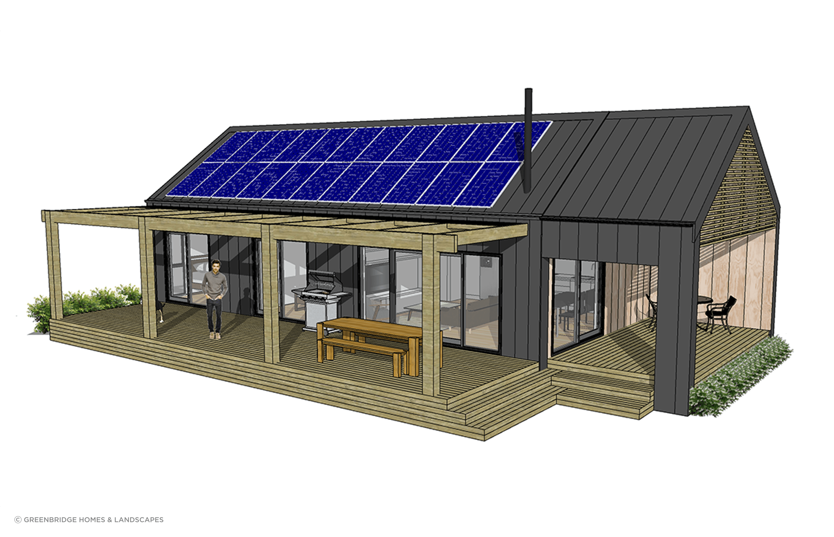 Extended West Roof and Deck with North Deck &amp; Pergola and Solar Power system