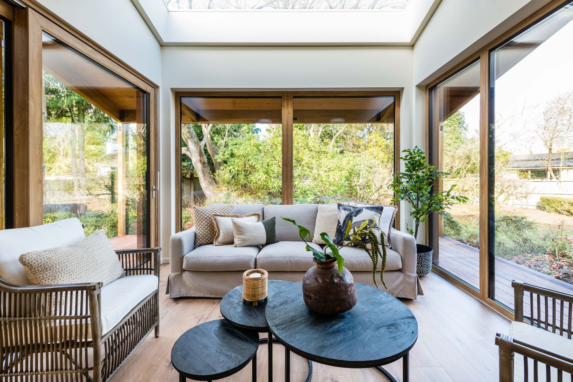 Sunroom with large triple glazed skylight above