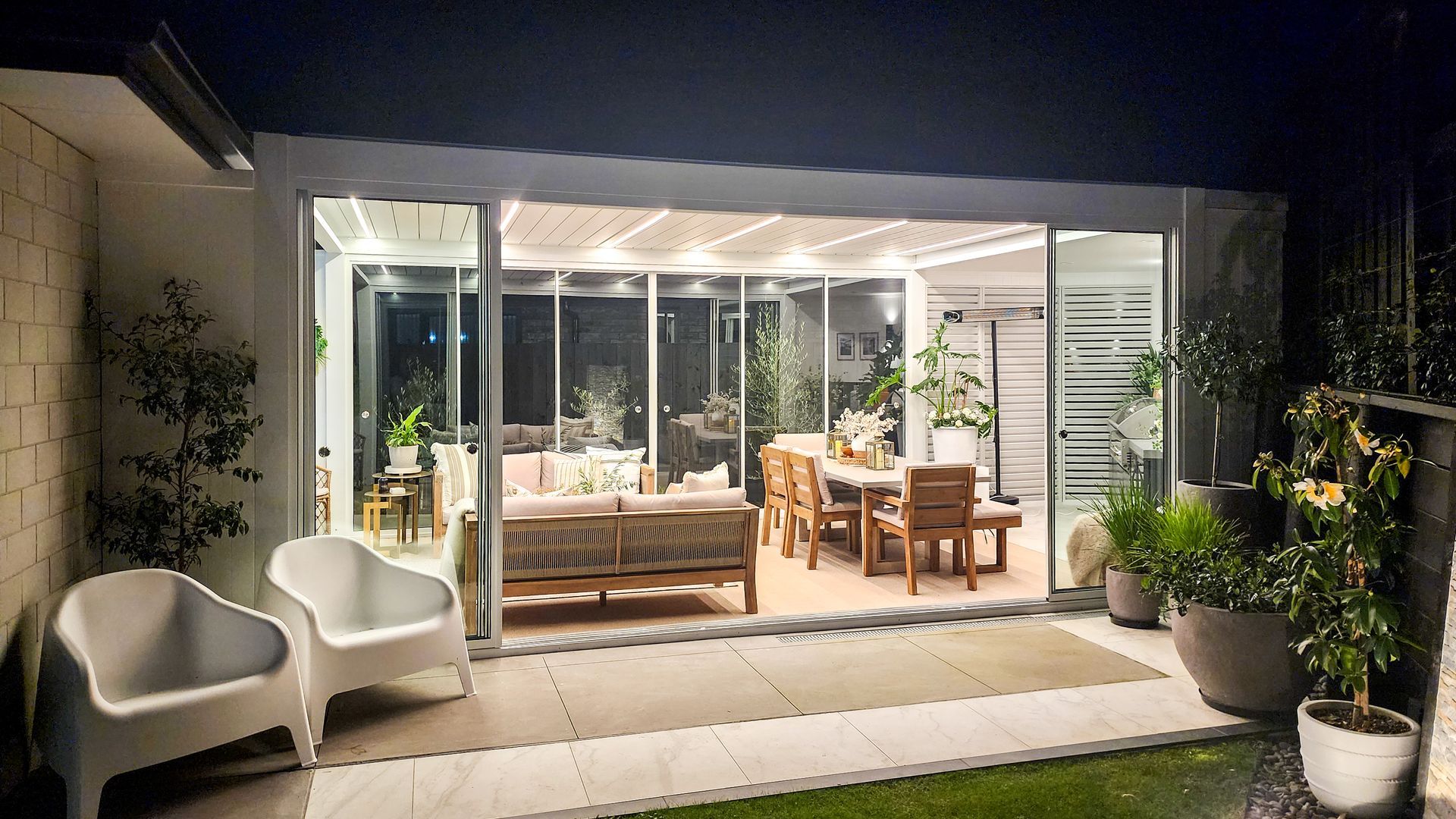 Custom Louvred pergola + Glass Sliding Door + Shutter Wall video